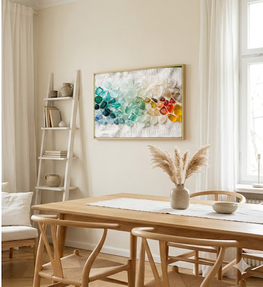 Sea Glass Canvas Wall Art | Color Spectrum Specimen Print, Coastal Grandma Beachcomber Decor, Stretched Canvas — sea-glass-color-spectrum-dining-room-wall-art.jpg