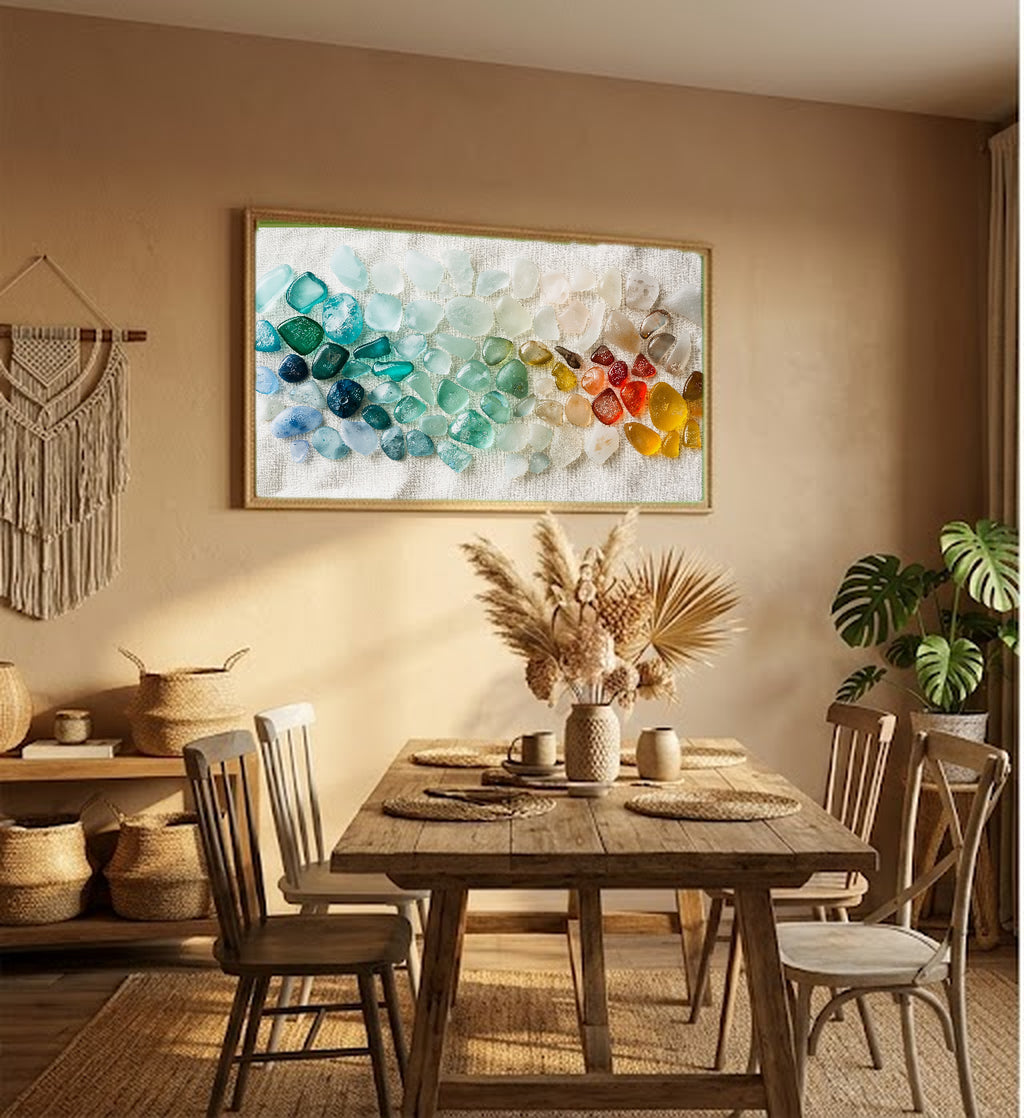 Sea Glass Canvas Wall Art | Color Spectrum Specimen Print, Coastal Grandma Beachcomber Decor, Stretched Canvas — sea-glass-color-spectrum-hallway-wall-art.jpg