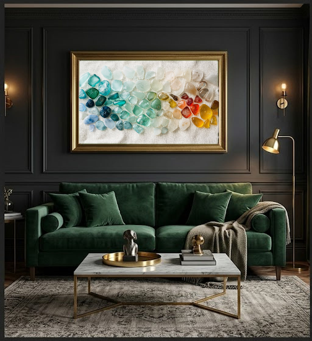 Sea Glass Canvas Wall Art | Color Spectrum Specimen Print, Coastal Grandma Beachcomber Decor, Stretched Canvas — sea-glass-color-spectrum-office-wall-art.jpg