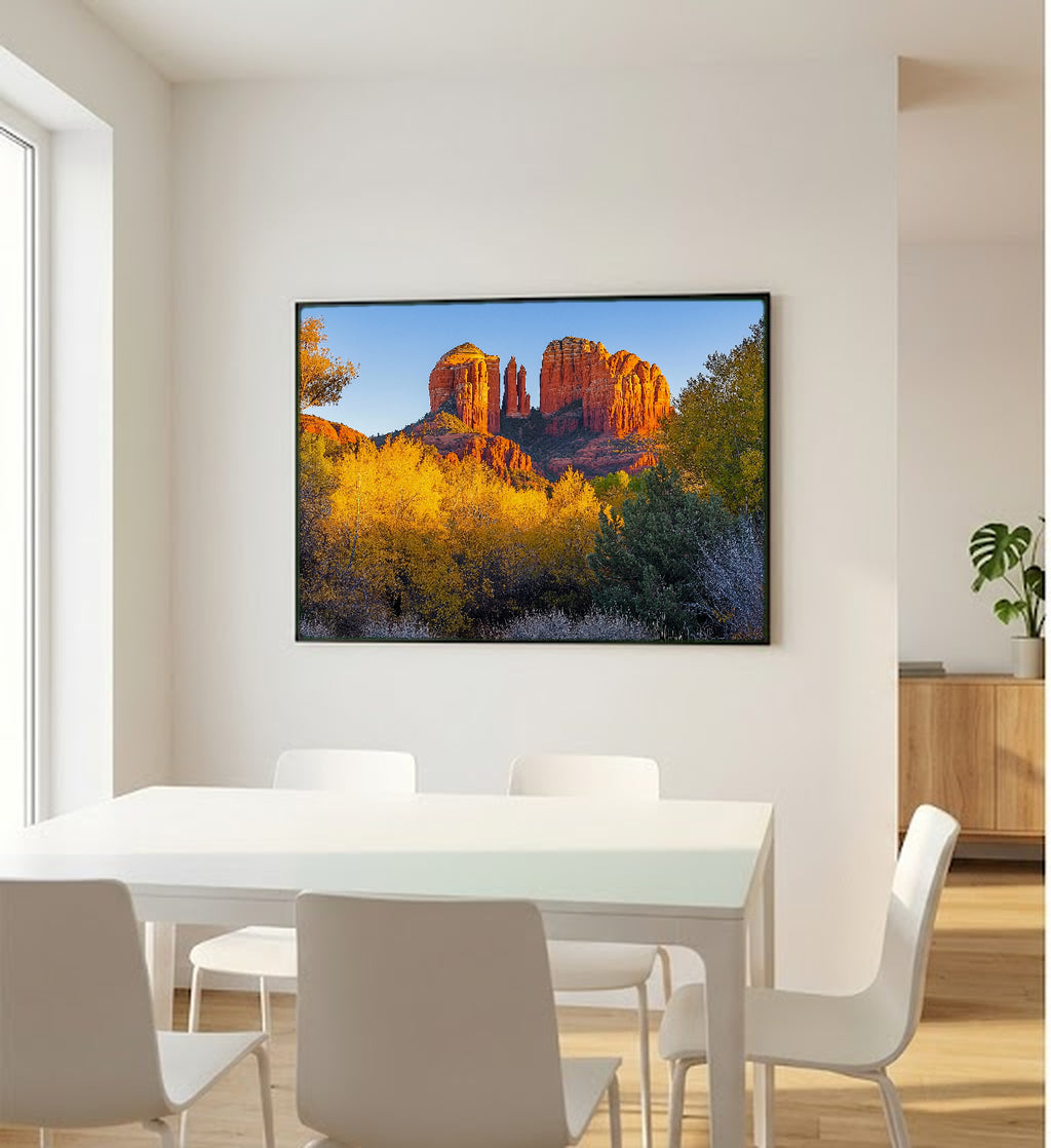 Sedona Cathedral Rock Canvas Wall Art | Painterly Red Rock Print, Southwest Decor, Stretched Canvas — sedona-cathedral-rock-painterly-bedroom-wall-art.jpg