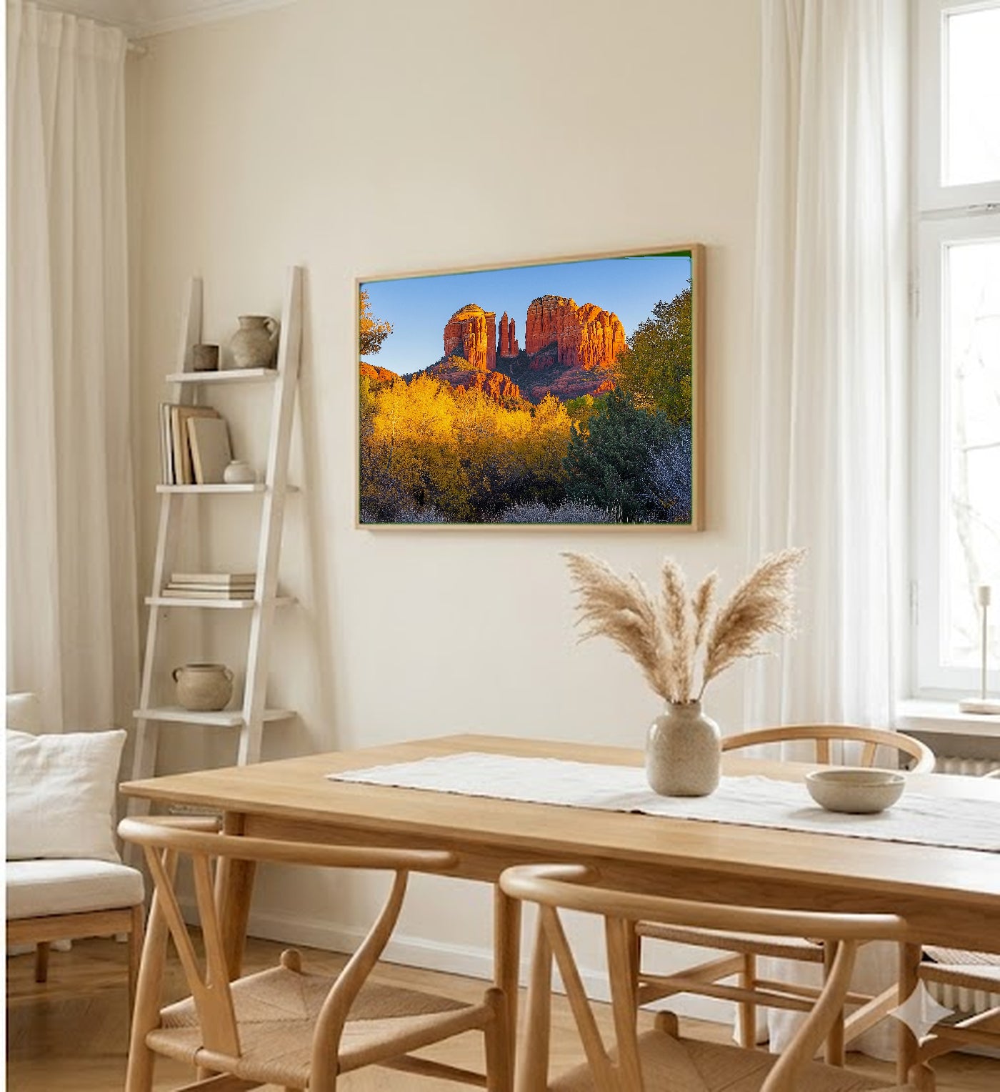 Sedona Cathedral Rock Canvas Wall Art | Painterly Red Rock Print, Southwest Decor, Stretched Canvas — sedona-cathedral-rock-painterly-dining-room-wall-art.jpg
