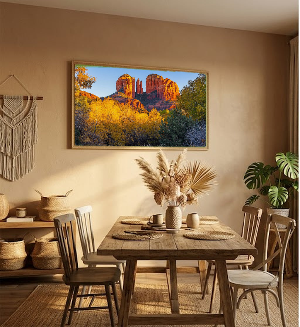 Sedona Cathedral Rock Canvas Wall Art | Painterly Red Rock Print, Southwest Decor, Stretched Canvas — sedona-cathedral-rock-painterly-hallway-wall-art.jpg