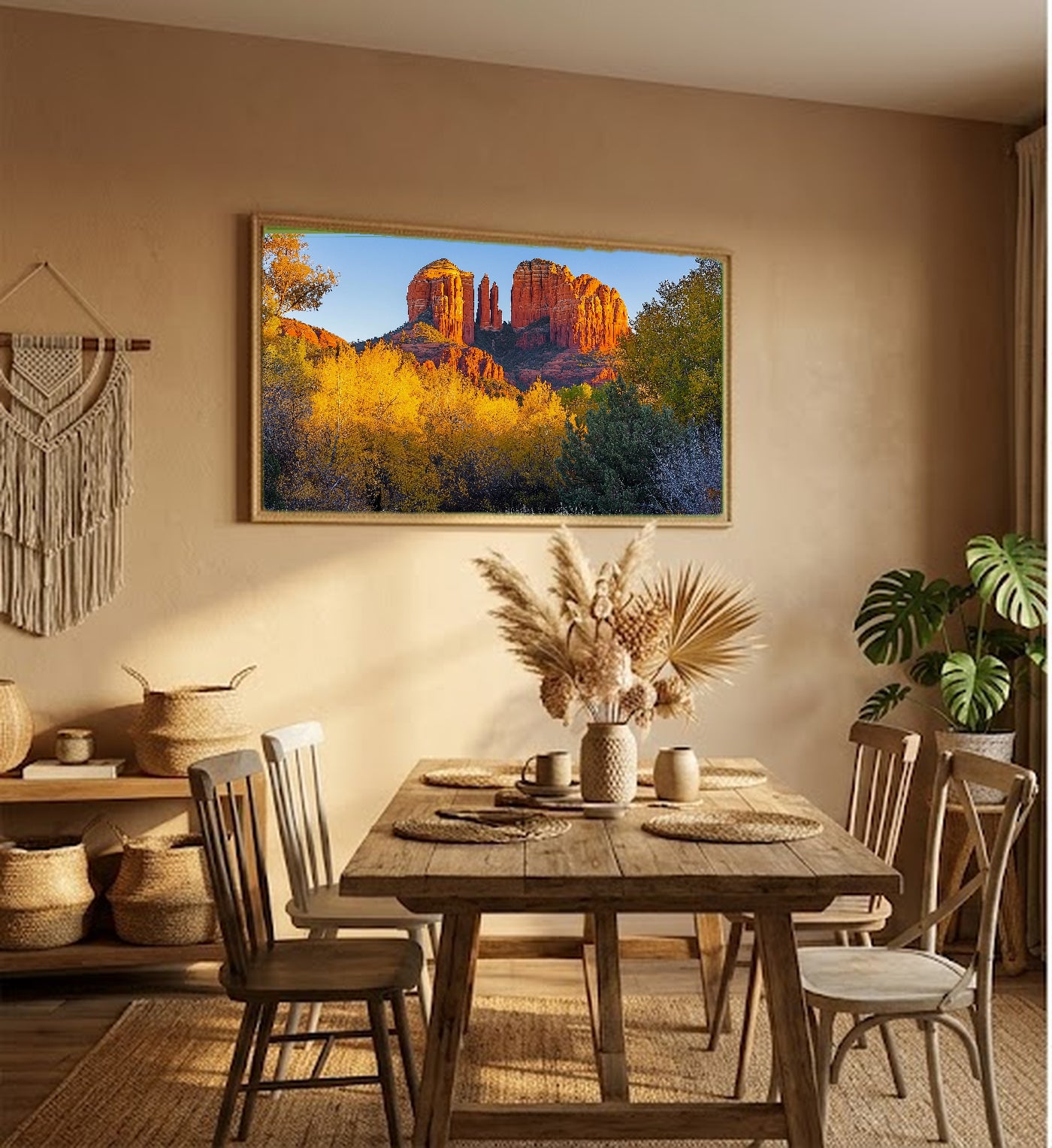 Sedona Cathedral Rock Canvas Wall Art | Painterly Red Rock Print, Southwest Decor, Stretched Canvas — sedona-cathedral-rock-painterly-hallway-wall-art.jpg