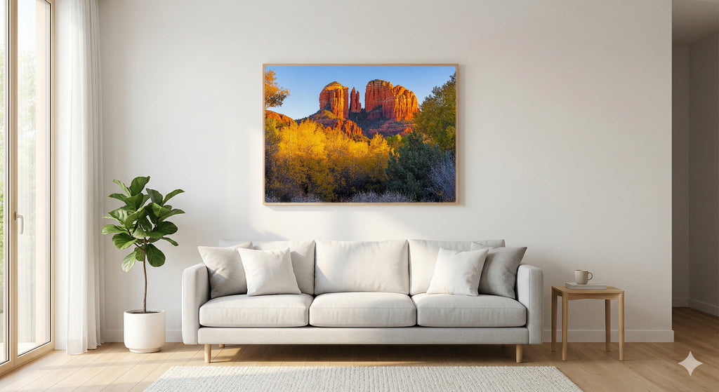 Sedona Cathedral Rock Canvas Wall Art | Painterly Red Rock Print, Southwest Decor, Stretched Canvas — sedona-cathedral-rock-painterly-living-room-wall-art.jpg
