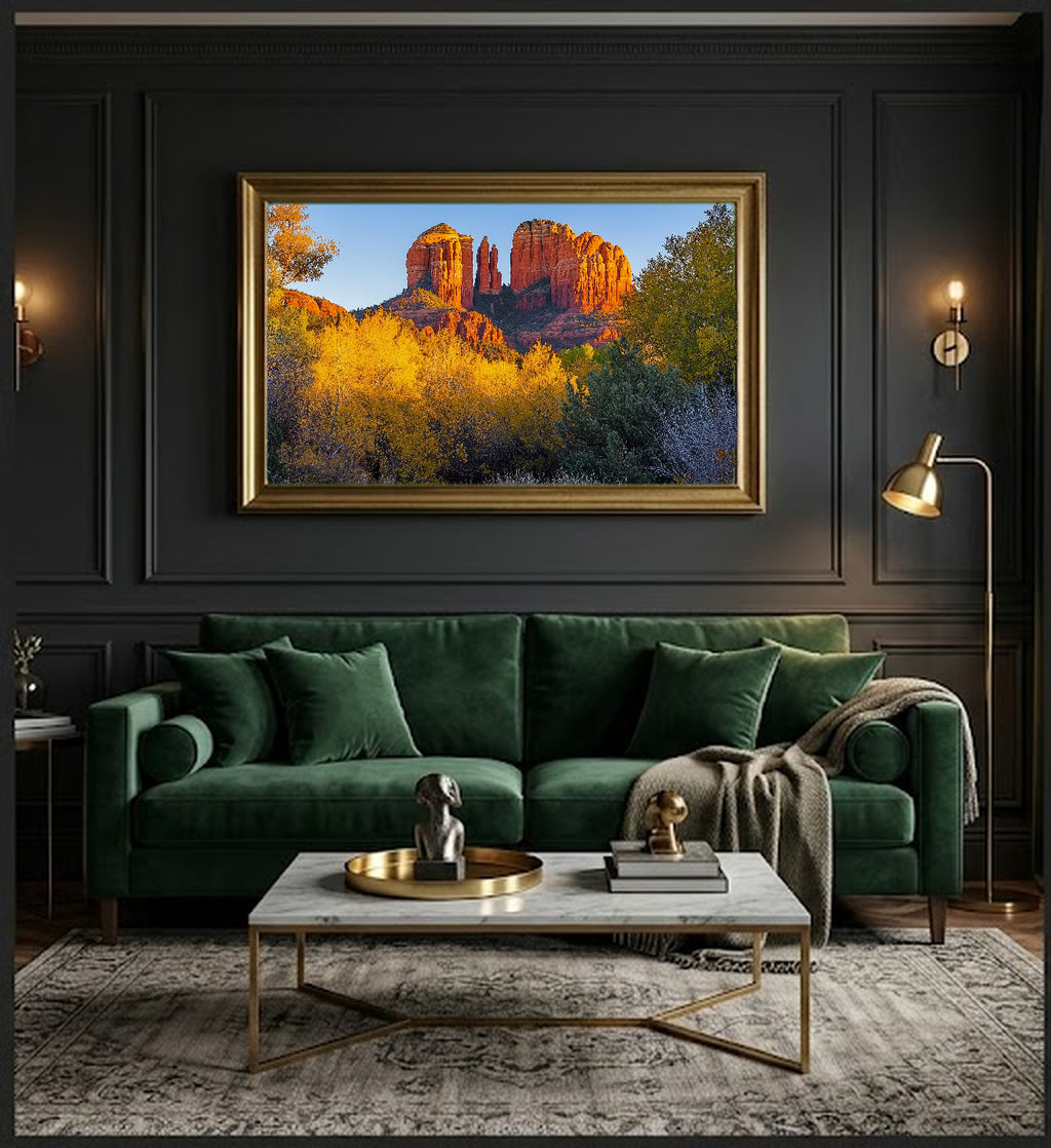 Sedona Cathedral Rock Canvas Wall Art | Painterly Red Rock Print, Southwest Decor, Stretched Canvas — sedona-cathedral-rock-painterly-office-wall-art.jpg
