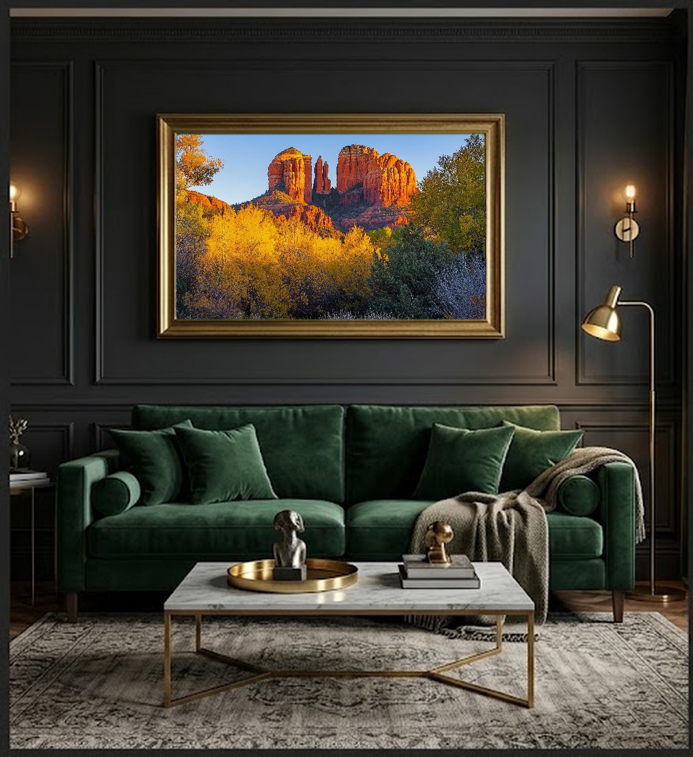 Sedona Cathedral Rock Canvas Wall Art | Painterly Red Rock Print, Southwest Decor, Stretched Canvas — sedona-cathedral-rock-painterly-office-wall-art.jpg