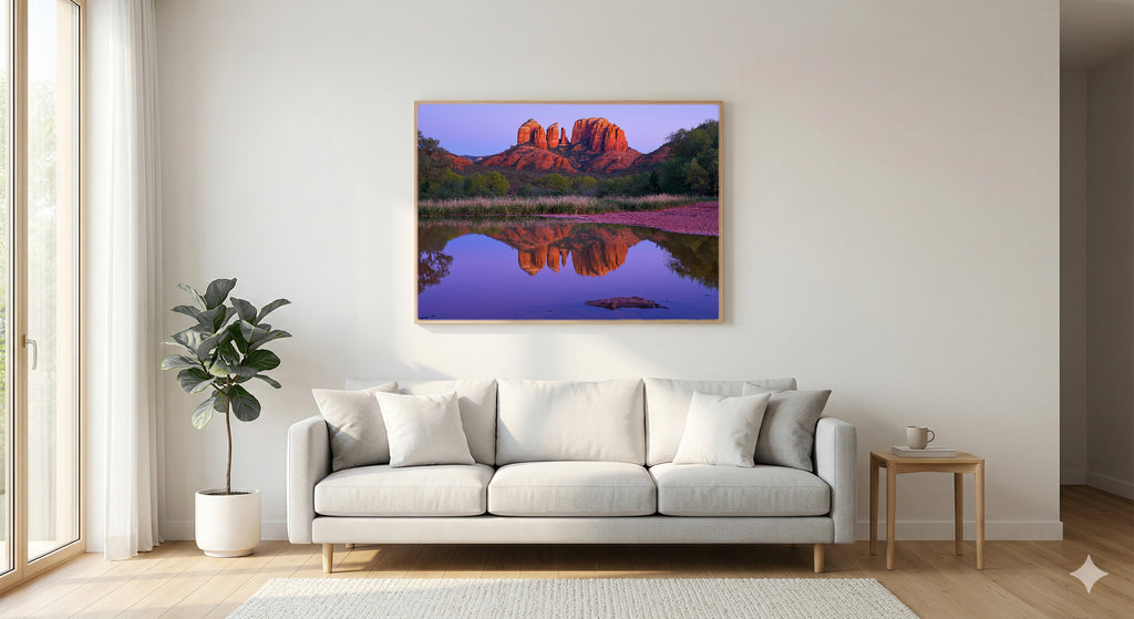 Sedona Canvas Wall Art | Arizona Red Rocks Print, Cathedral Rock, Southwest Decor, Stretched Canvas — sedona-red-rocks-living-room-wall-art.jpg