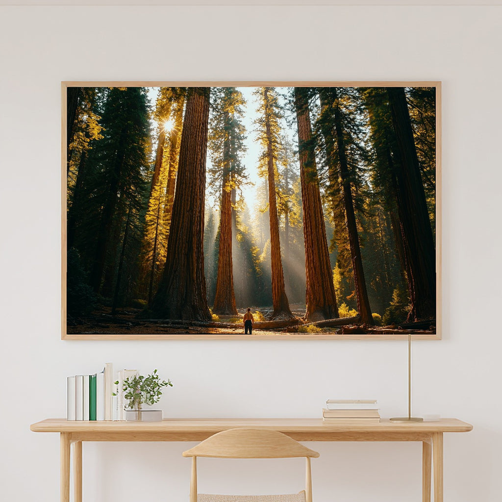 A Dreamy Sequoia Retro Poster Soft Painterly Print — Dreamy Wall Art for the Living Room, Giclée on Canvas — sequoia-retro-poster-canvas-print.jpg