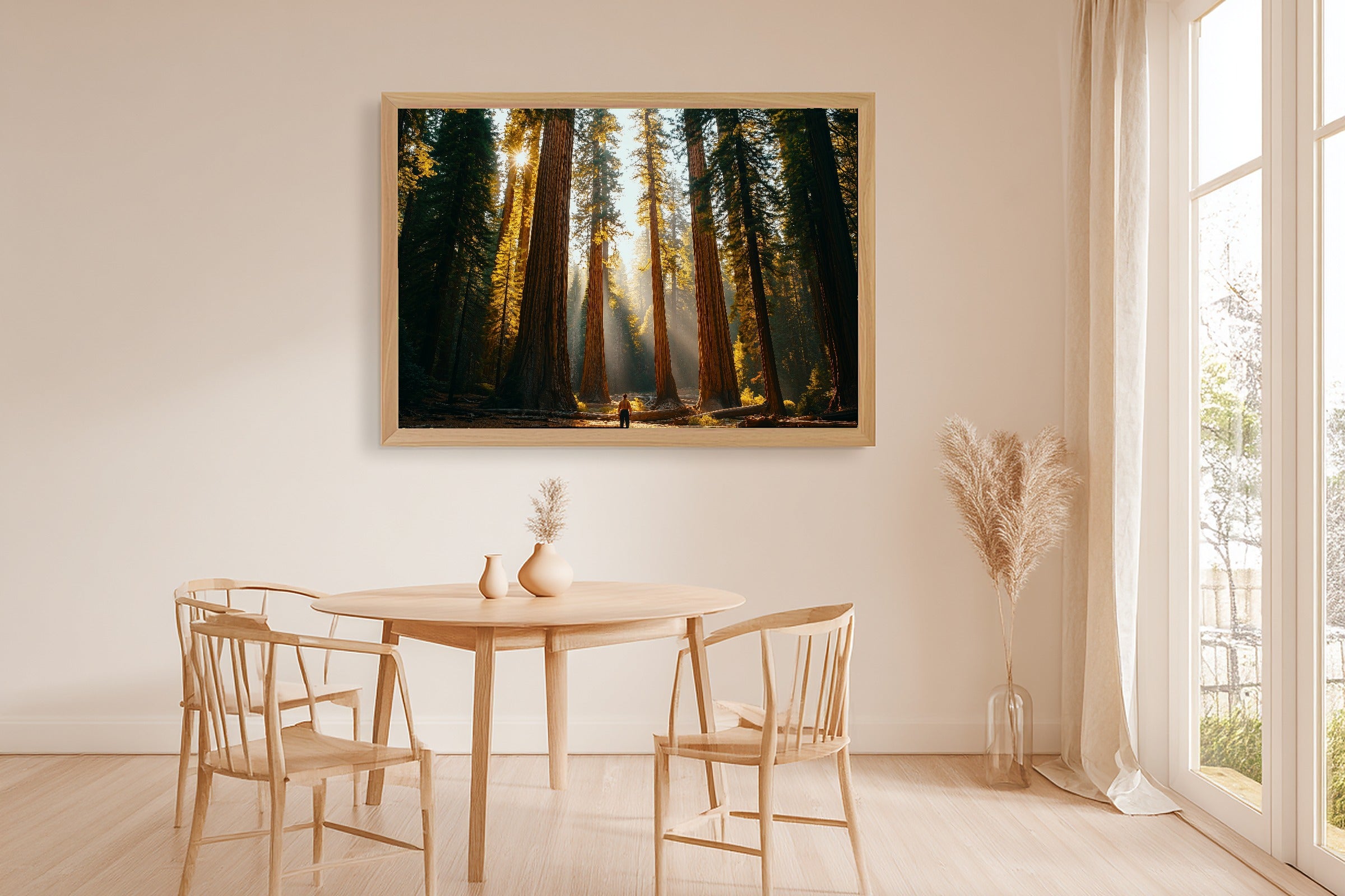 A Dreamy Sequoia Retro Poster Soft Painterly Print — Dreamy Wall Art for the Living Room, Giclée on Canvas — sequoia-retro-poster-dining-room-wall-art.jpg