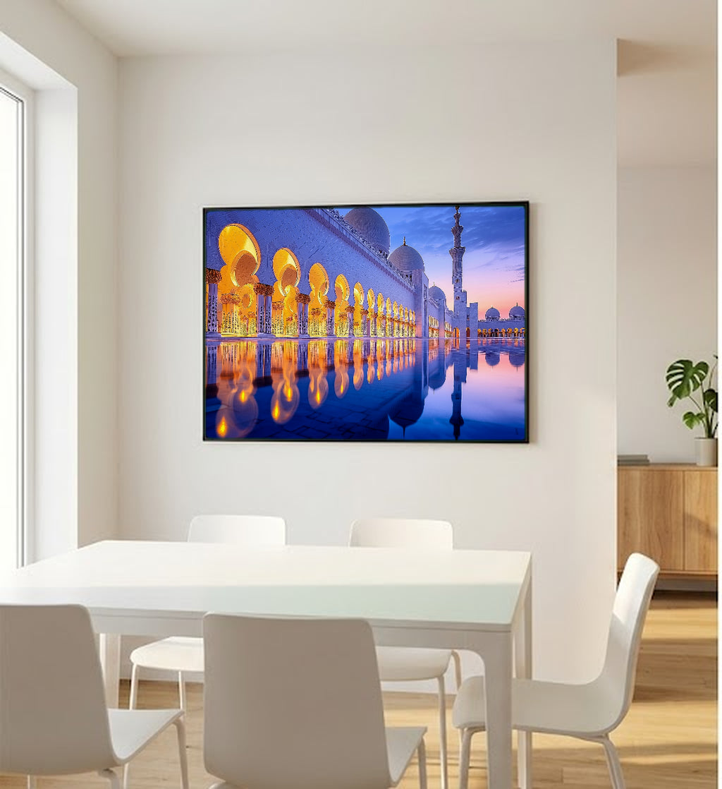 Grand Mosque Canvas Wall Art | White Marble Print, Abu Dhabi Architecture, Islamic Decor, Stretched Canvas — sheikh-zayed-mosque-bedroom-wall-art.jpg