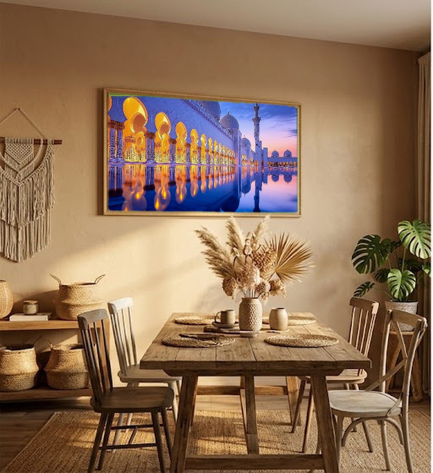 Grand Mosque Canvas Wall Art | White Marble Print, Abu Dhabi Architecture, Islamic Decor, Stretched Canvas — sheikh-zayed-mosque-hallway-wall-art.jpg