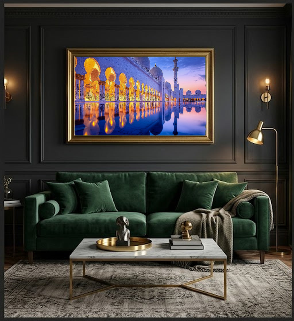 Grand Mosque Canvas Wall Art | White Marble Print, Abu Dhabi Architecture, Islamic Decor, Stretched Canvas — sheikh-zayed-mosque-office-wall-art.jpg