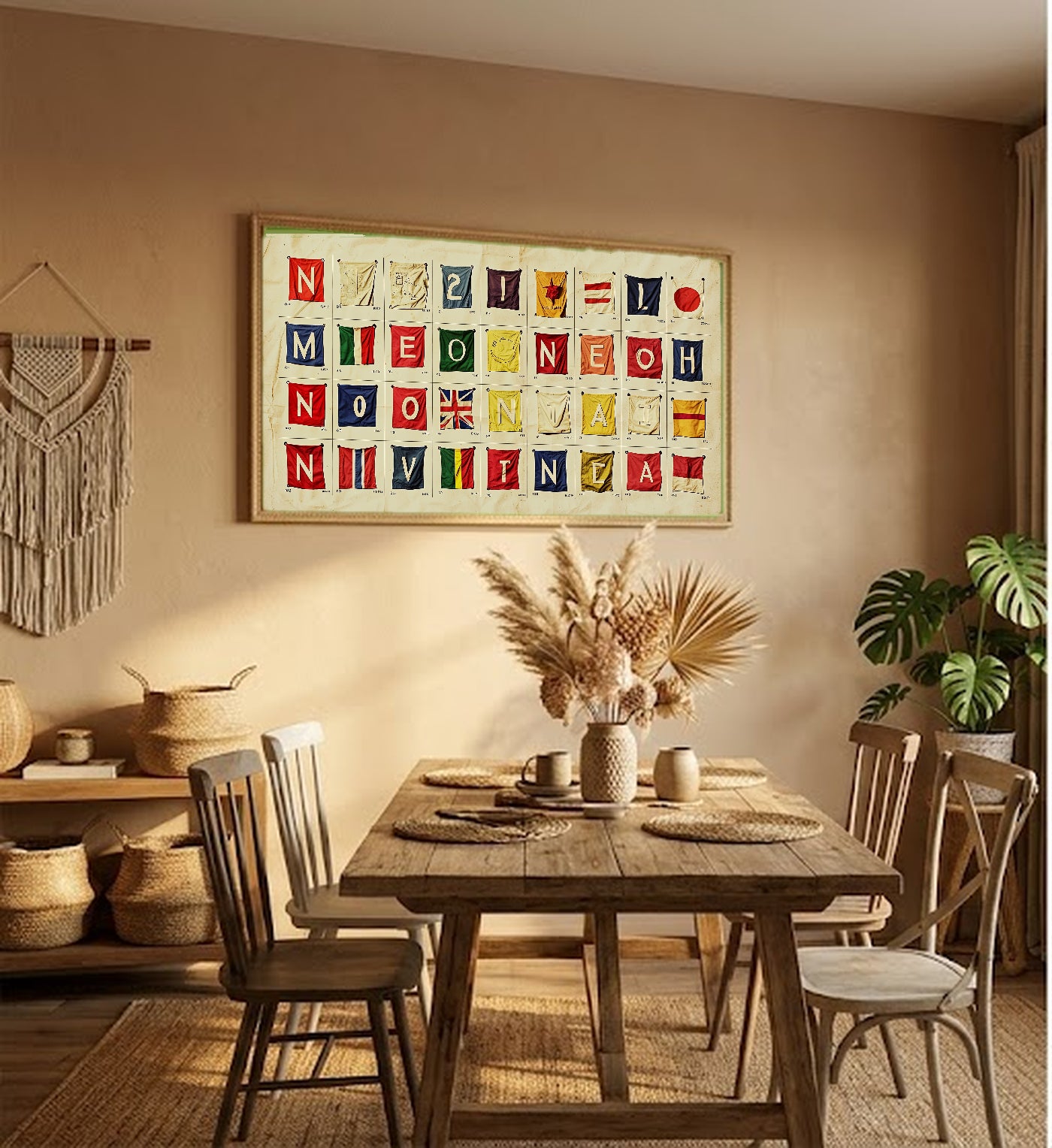 Nautical Signal Flag Canvas Wall Art | Alphabet Grid Print, Coastal Grandma Decor, Stretched Canvas — signal-flag-alphabet-grid-hallway-wall-art.jpg