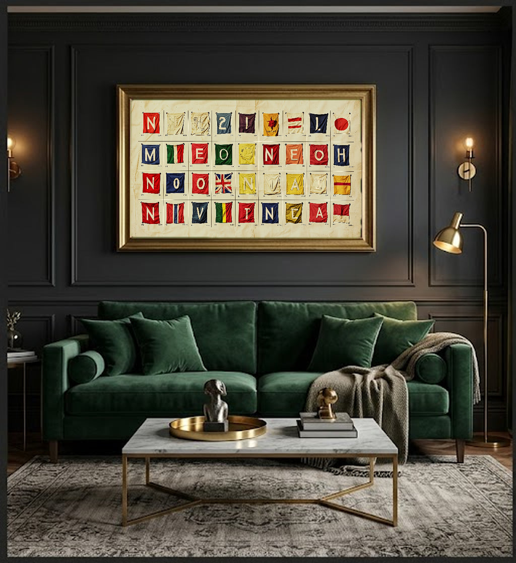 Nautical Signal Flag Canvas Wall Art | Alphabet Grid Print, Coastal Grandma Decor, Stretched Canvas — signal-flag-alphabet-grid-office-wall-art.jpg
