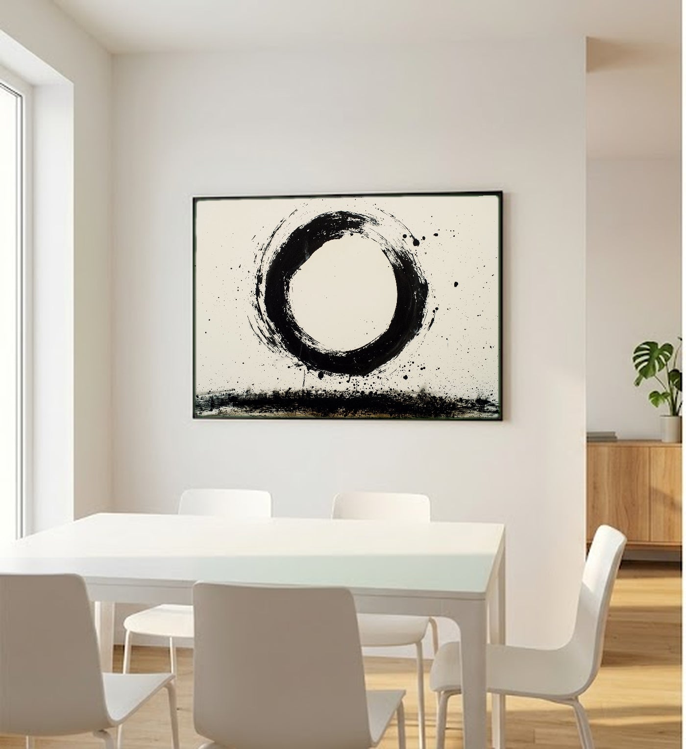 Enso Circle Canvas Wall Art | Single Brush Ink Print, Zen Japandi Decor, Stretched Canvas — single-brush-enso-bedroom-wall-art.jpg
