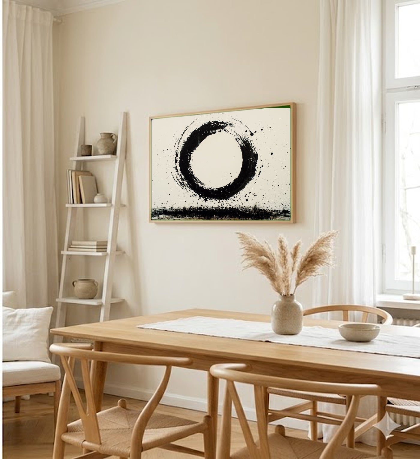 Enso Circle Canvas Wall Art | Single Brush Ink Print, Zen Japandi Decor, Stretched Canvas — single-brush-enso-dining-room-wall-art.jpg