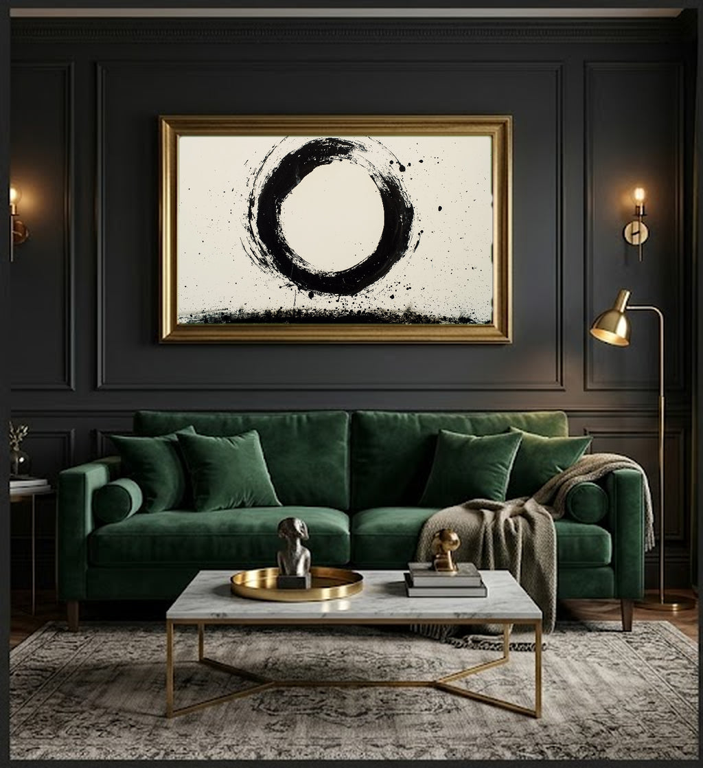 Enso Circle Canvas Wall Art | Single Brush Ink Print, Zen Japandi Decor, Stretched Canvas — single-brush-enso-office-wall-art.jpg
