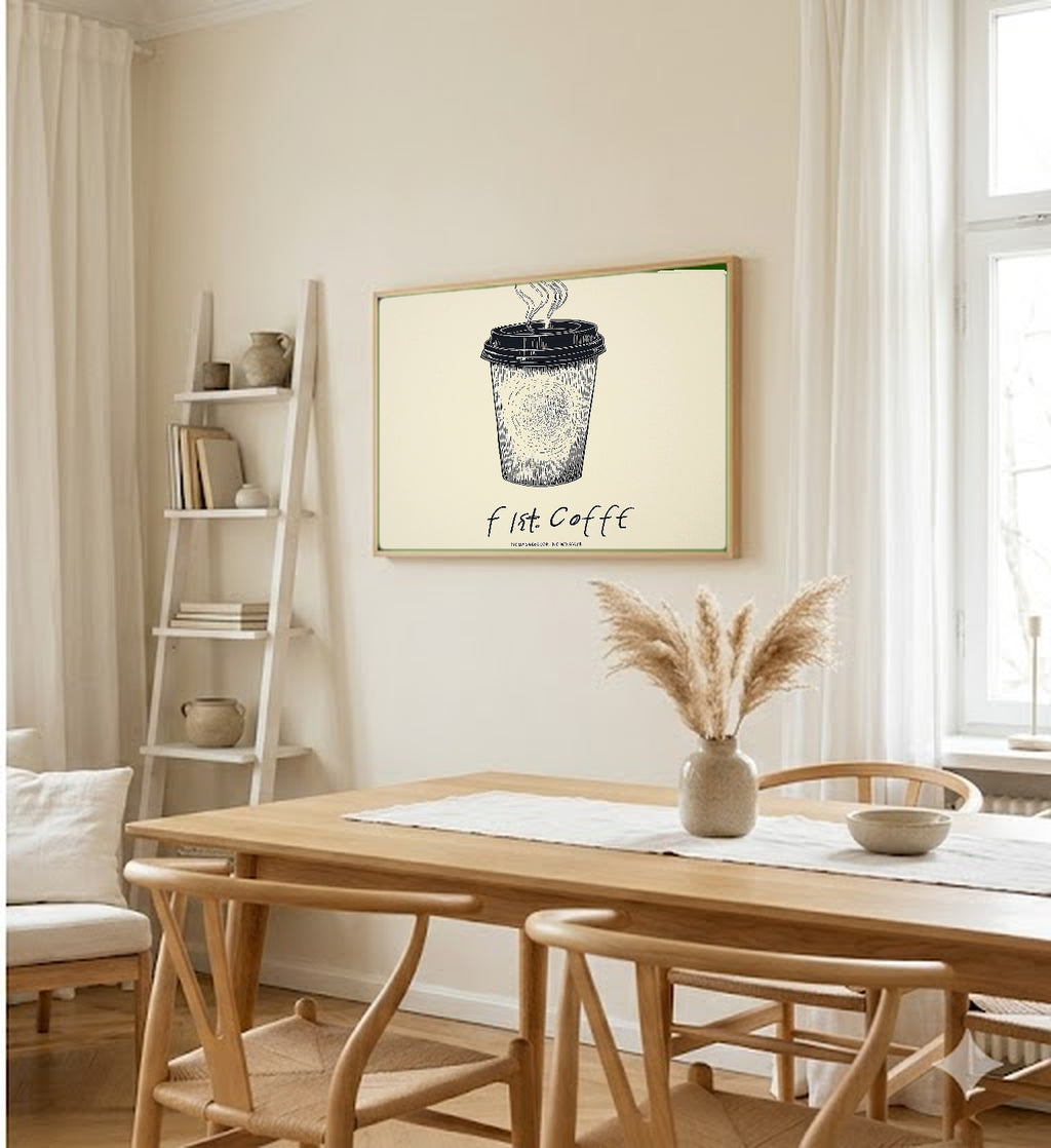 Single Line Coffee Canvas Wall Art | Continuous Drawing Print, Minimalist Kitchen Decor, Stretched Canvas — single-line-coffee-quote-dining-room-wall-art.jpg