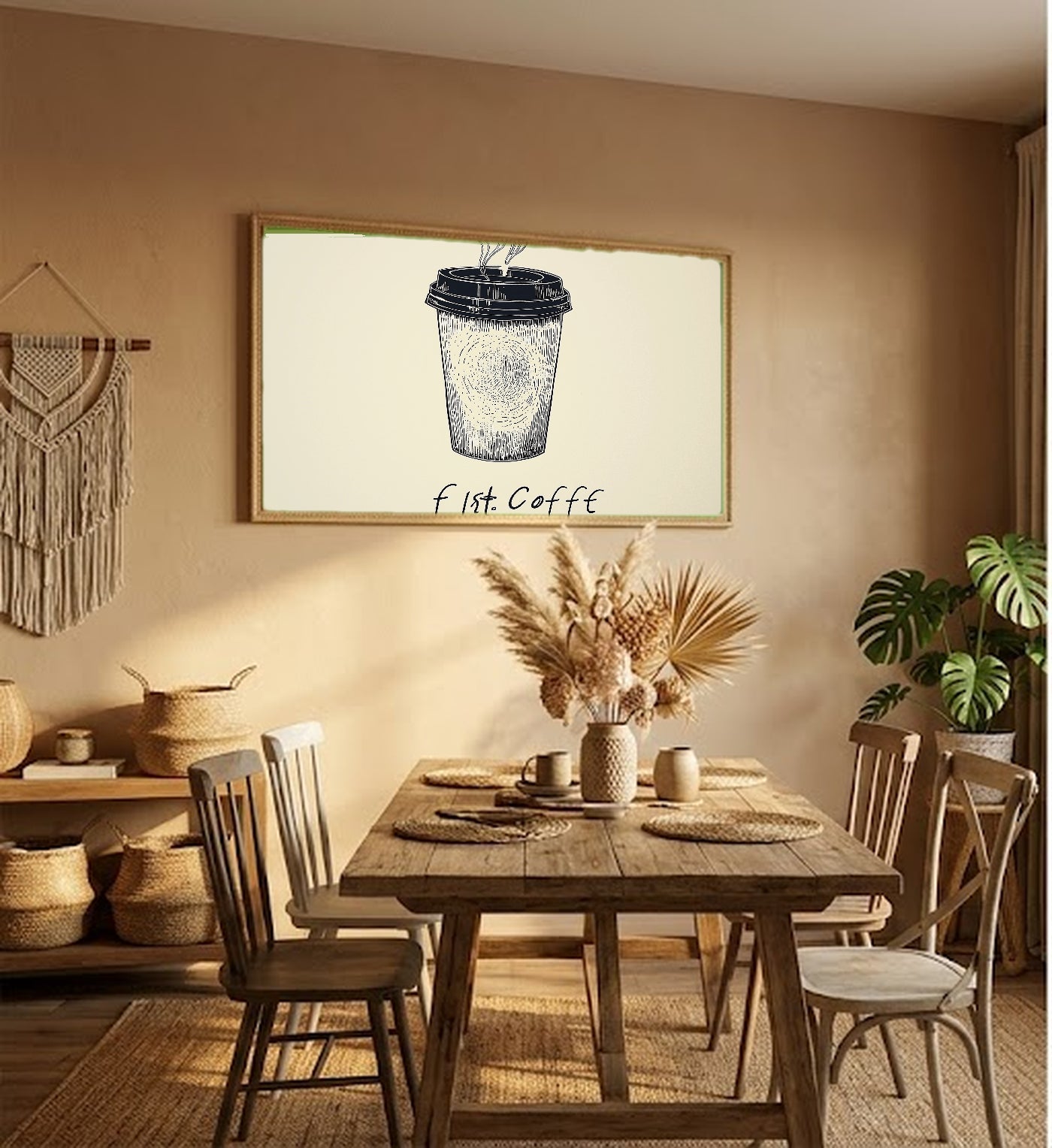 Single Line Coffee Canvas Wall Art | Continuous Drawing Print, Minimalist Kitchen Decor, Stretched Canvas — single-line-coffee-quote-hallway-wall-art.jpg