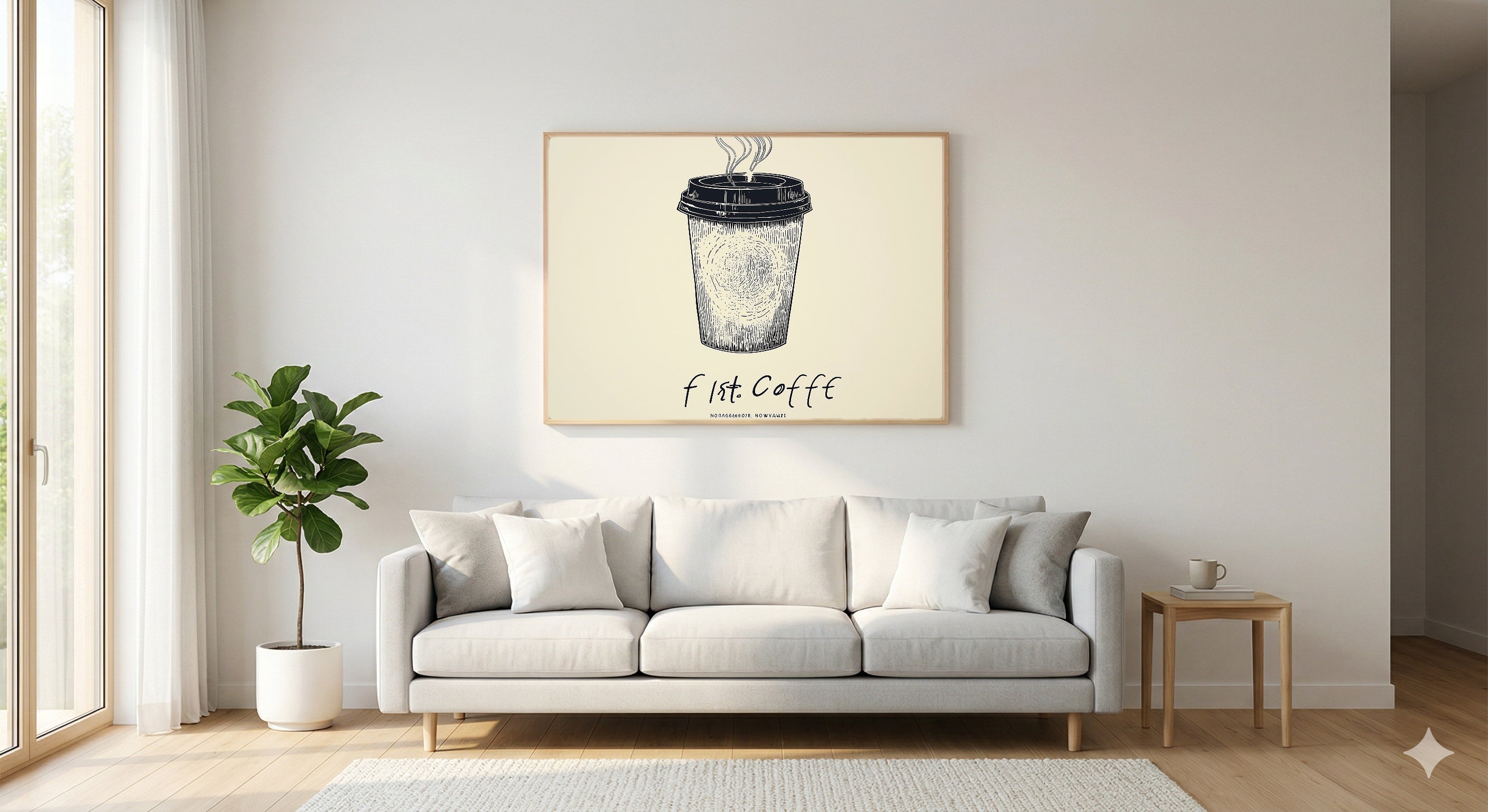 Single Line Coffee Canvas Wall Art | Continuous Drawing Print, Minimalist Kitchen Decor, Stretched Canvas — single-line-coffee-quote-living-room-wall-art.jpg