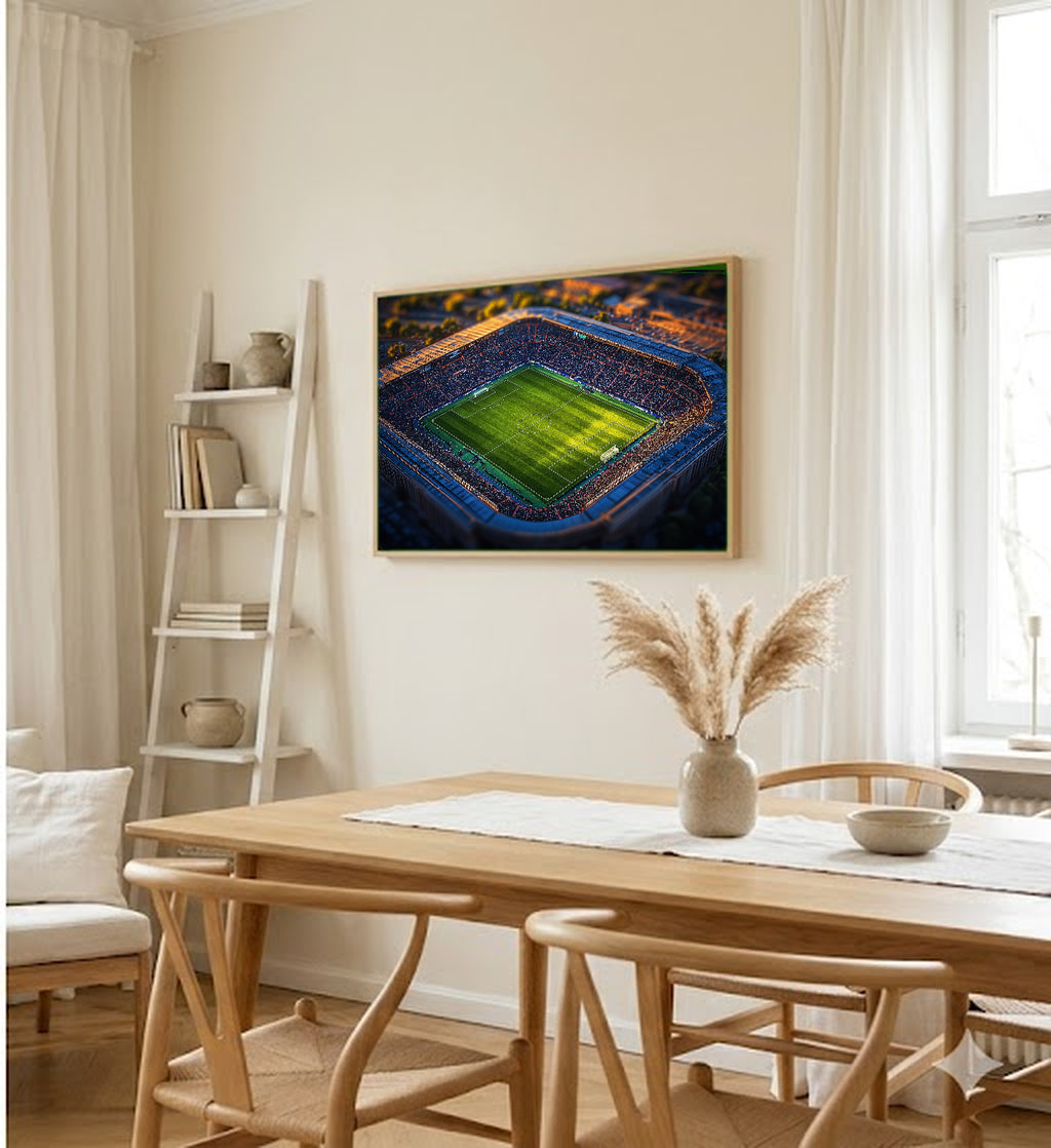 Soccer Pitch Canvas Wall Art | Golden Hour Painterly Print, Football Decor, Stretched Canvas — soccer-pitch-golden-hour-dining-room-wall-art.jpg