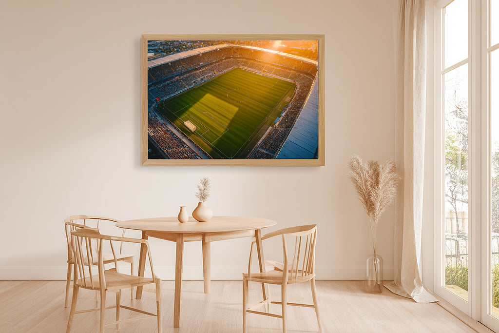 Soccer Pitch Golden Hour Print on Stretched Canvas — Soulful Warm Gallery for the Living Room, Gift for the Art Lover in Your Life — soccer-pitch-golden-hour-dining-room-wall-art.jpg