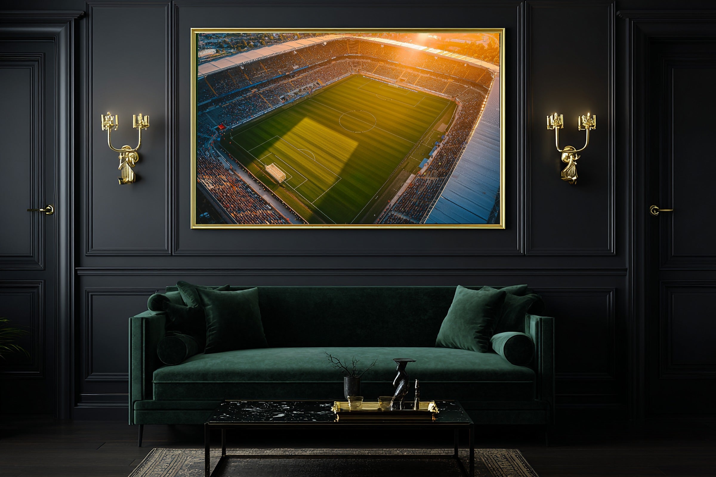 Soccer Pitch Golden Hour Print on Stretched Canvas — Soulful Warm Gallery for the Living Room, Gift for the Art Lover in Your Life — soccer-pitch-golden-hour-office-wall-art.jpg