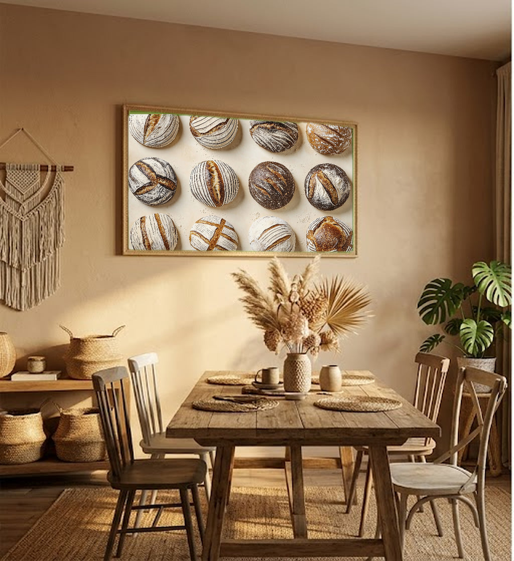 Sourdough Scoring Canvas Wall Art | Bread Patterns Print, Bakery Kitchen Decor, Stretched Canvas — sourdough-scoring-patterns-hallway-wall-art.jpg