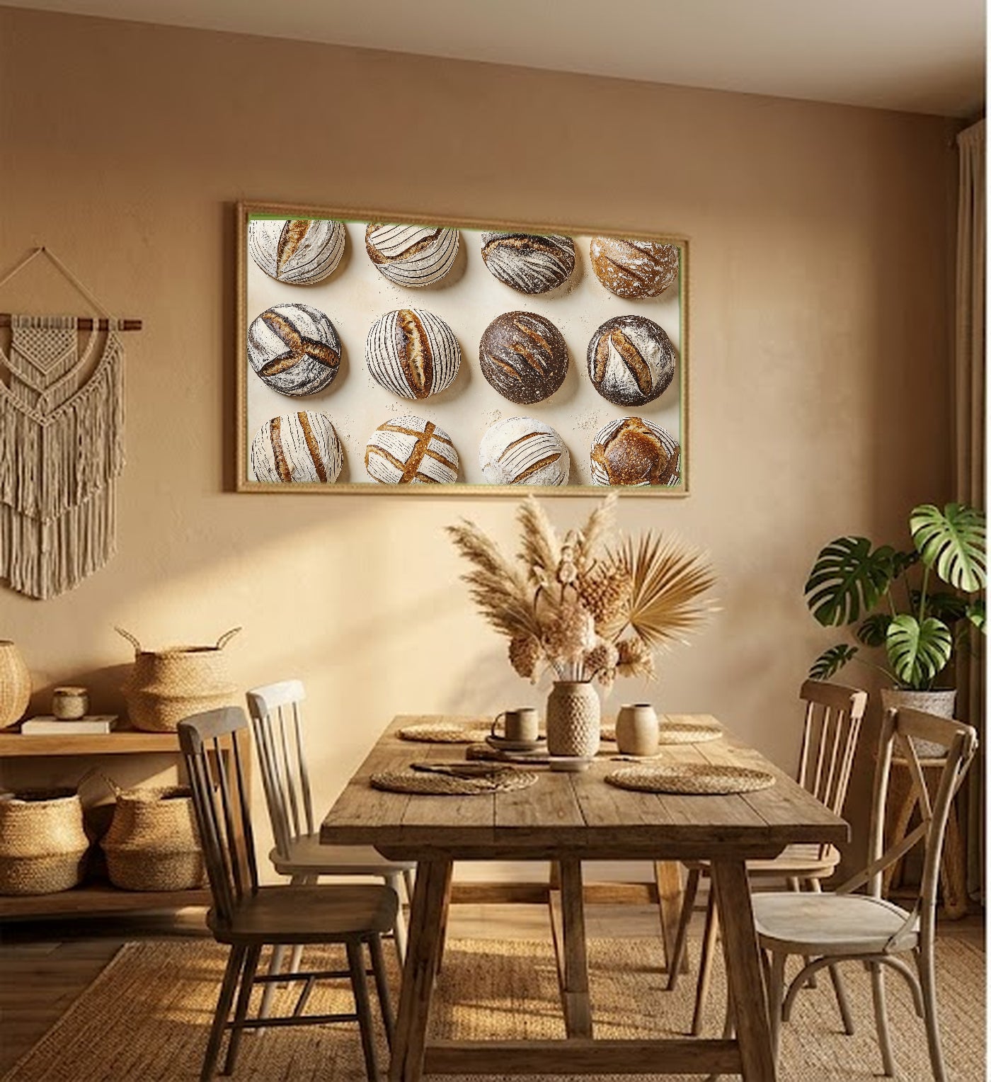 Sourdough Scoring Canvas Wall Art | Bread Patterns Print, Bakery Kitchen Decor, Stretched Canvas — sourdough-scoring-patterns-hallway-wall-art.jpg