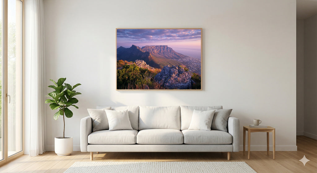 Cape Town Canvas Wall Art | Table Mountain South Africa Print, Landscape Decor, Coastal City, Stretched Canvas — south-africa-cape-town-living-room-wall-art.jpg