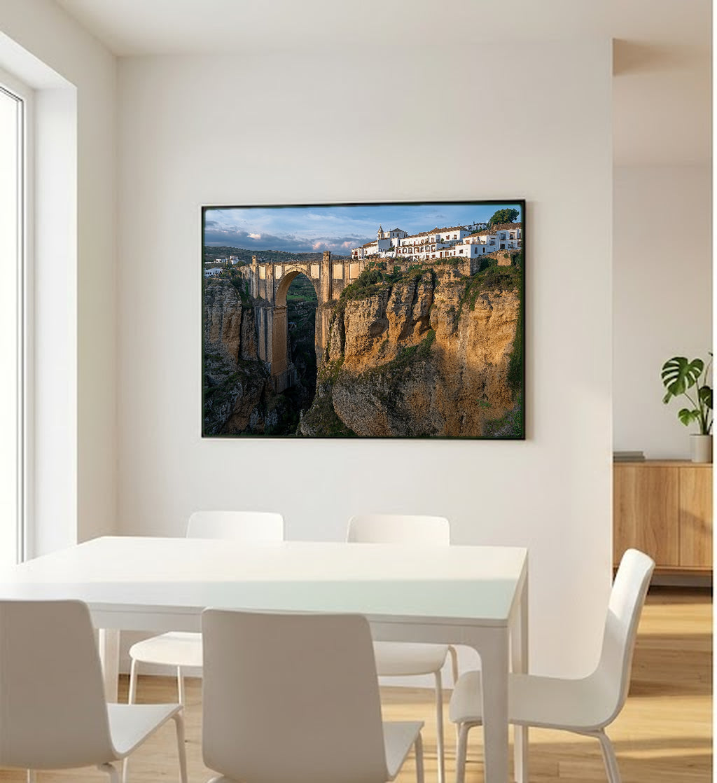 Ronda Canvas Wall Art | Spain Gorge Bridge Print, Andalusia Decor, European Landscape, Stretched Canvas — spain-ronda-gorge-bedroom-wall-art.jpg