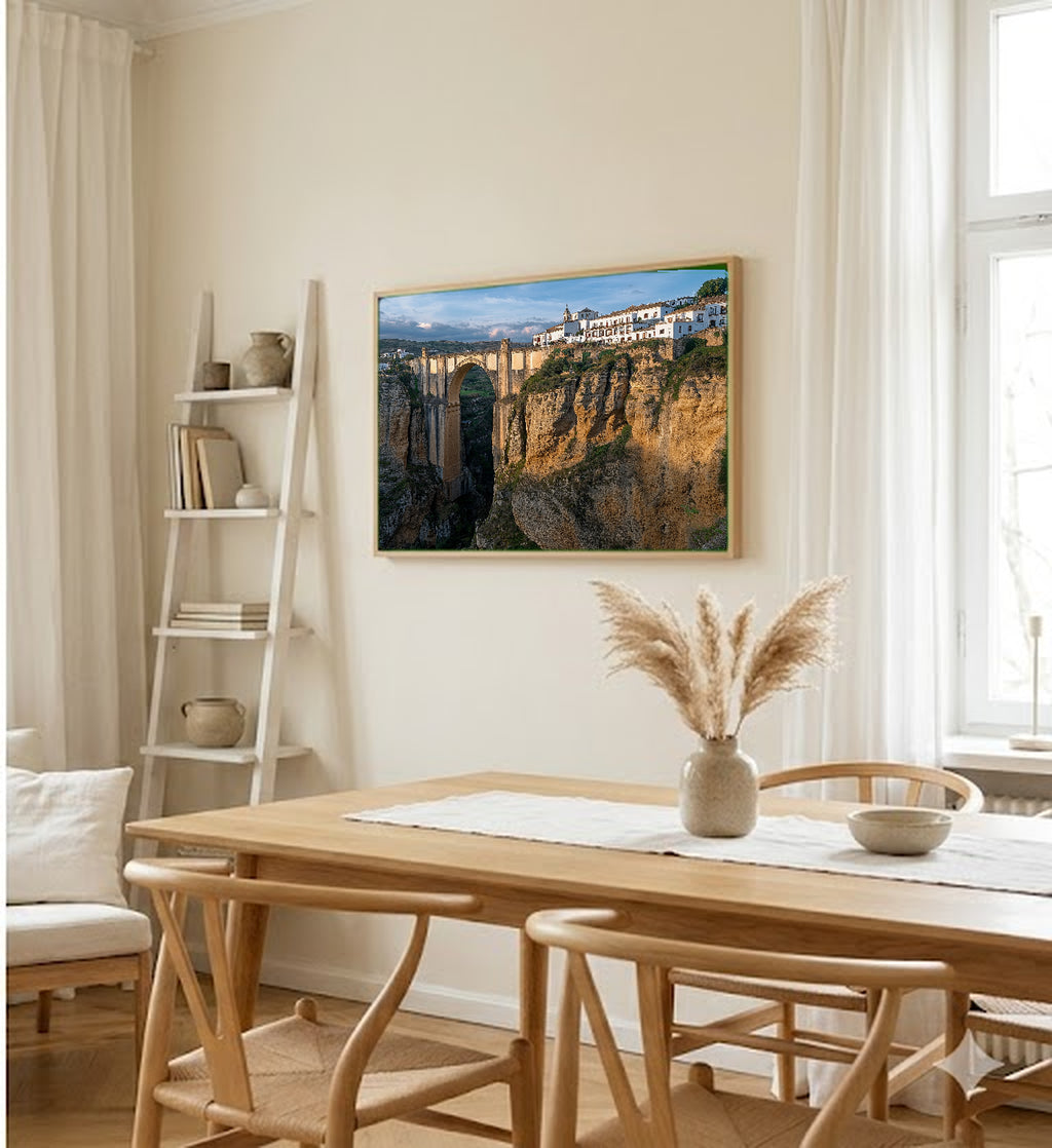 Ronda Canvas Wall Art | Spain Gorge Bridge Print, Andalusia Decor, European Landscape, Stretched Canvas — spain-ronda-gorge-dining-room-wall-art.jpg