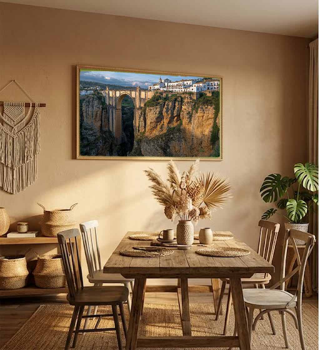 Ronda Canvas Wall Art | Spain Gorge Bridge Print, Andalusia Decor, European Landscape, Stretched Canvas — spain-ronda-gorge-hallway-wall-art.jpg