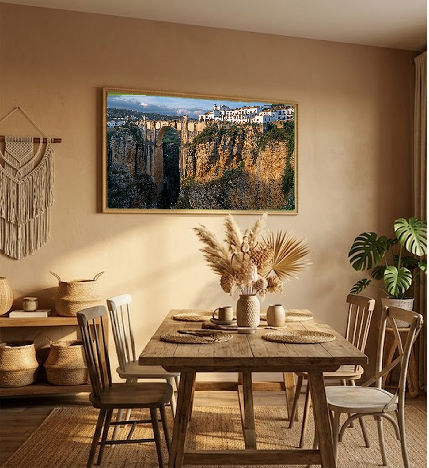 Ronda Canvas Wall Art | Spain Gorge Bridge Print, Andalusia Decor, European Landscape, Stretched Canvas — spain-ronda-gorge-hallway-wall-art.jpg