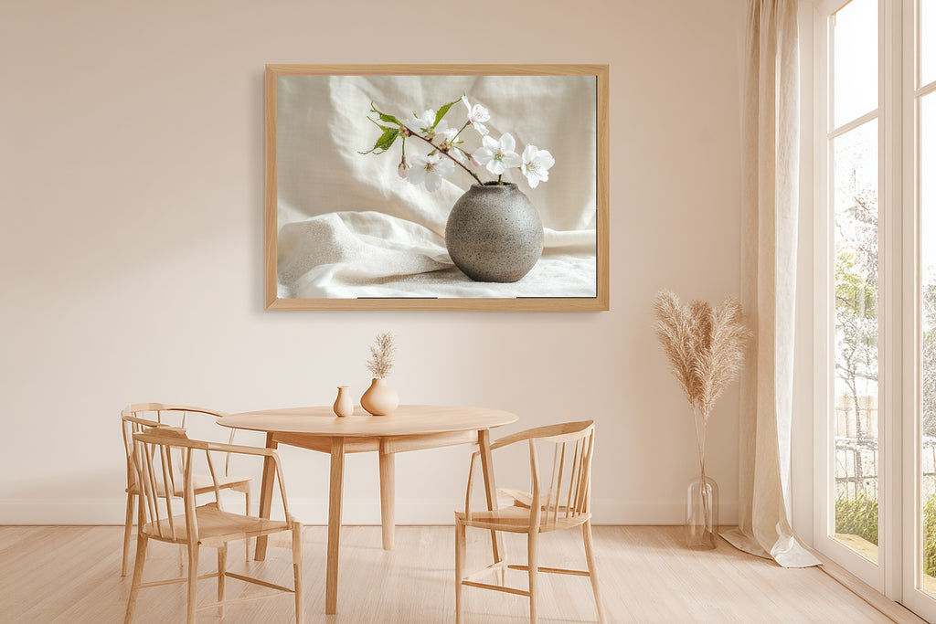 Spring Cherry Blossom Branch Ceramic Calming Coastal Wall Art — Heartfelt Print for the Beach House — spring-cherry-blossom-branch-ceramic-dining-room-wall-art.jpg
