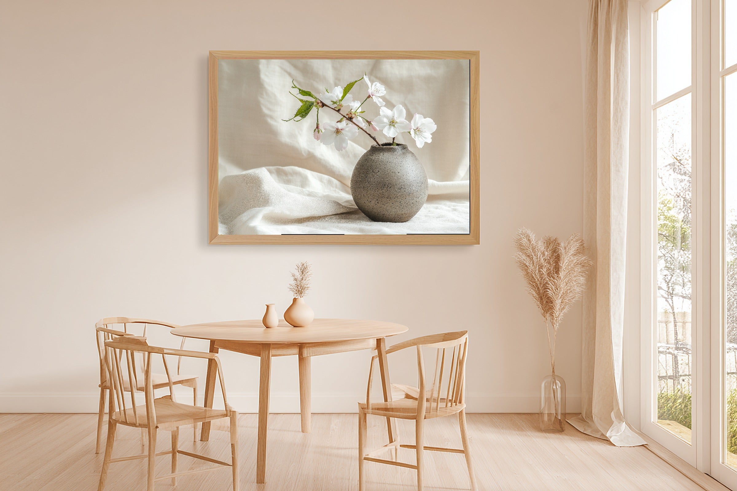 Spring Cherry Blossom Branch Ceramic Calming Coastal Wall Art — Heartfelt Print for the Beach House — spring-cherry-blossom-branch-ceramic-dining-room-wall-art.jpg