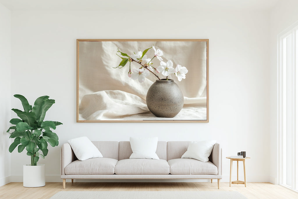 Spring Cherry Blossom Branch Ceramic Calming Coastal Wall Art — Heartfelt Print for the Beach House — spring-cherry-blossom-branch-ceramic-living-room-wall-art.jpg