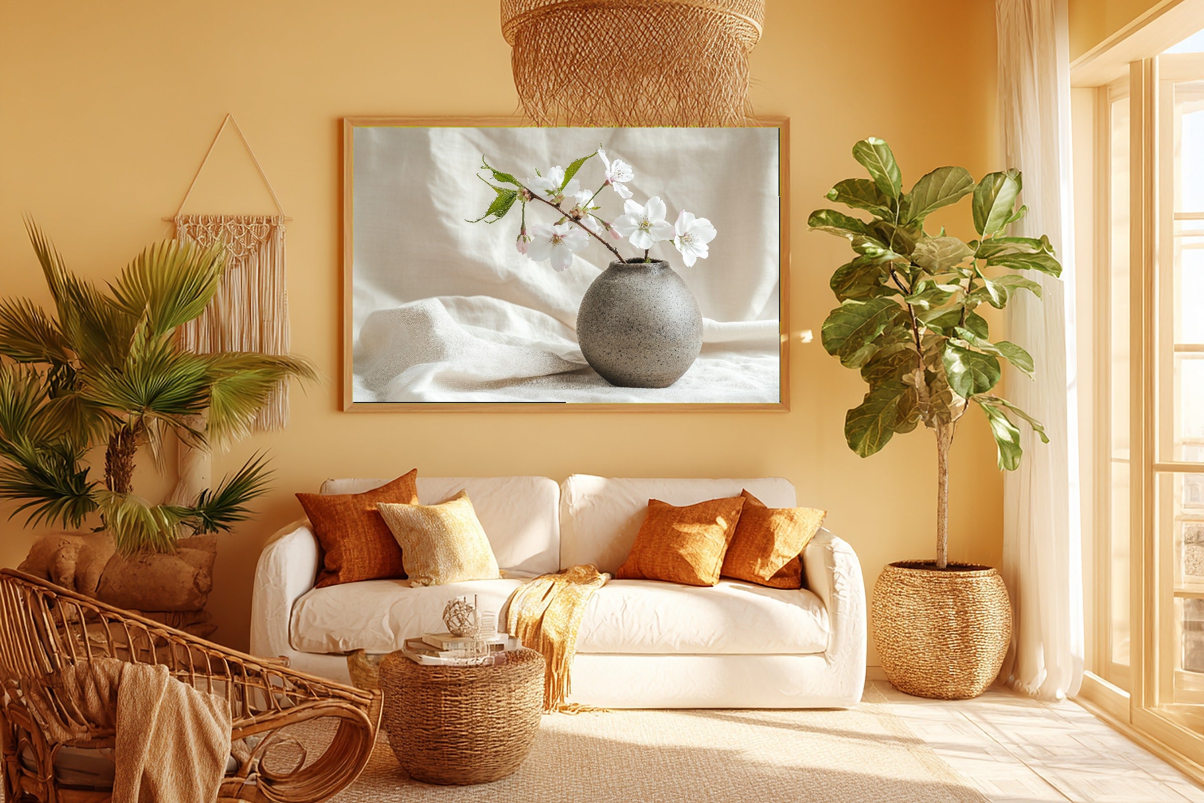 Spring Cherry Blossom Branch Ceramic Calming Coastal Wall Art — Heartfelt Print for the Beach House — spring-cherry-blossom-branch-ceramic-room-5-wall-art.jpg