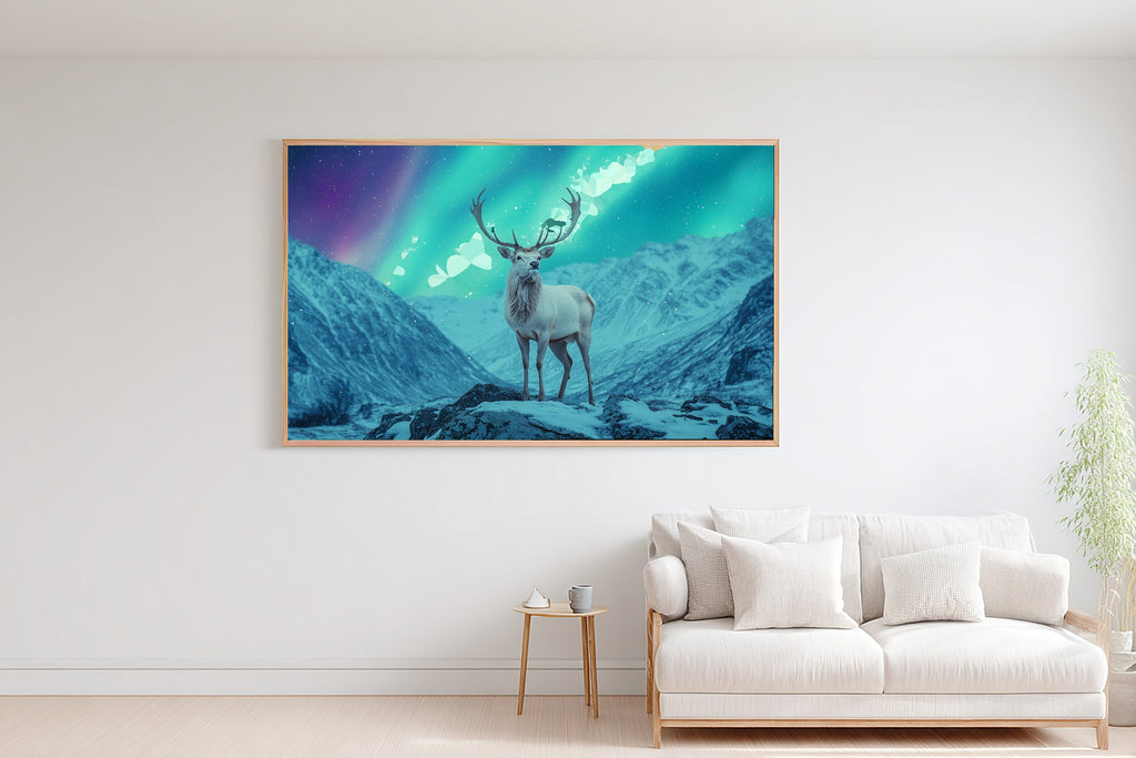Stag Aurora Mountain Museum-Quality Canvas, Deep Winter Night, Bedroom Focal Point, Premium Canvas, Elegant Hostess Gift — stag-aurora-mountain-bedroom-wall-art.jpg