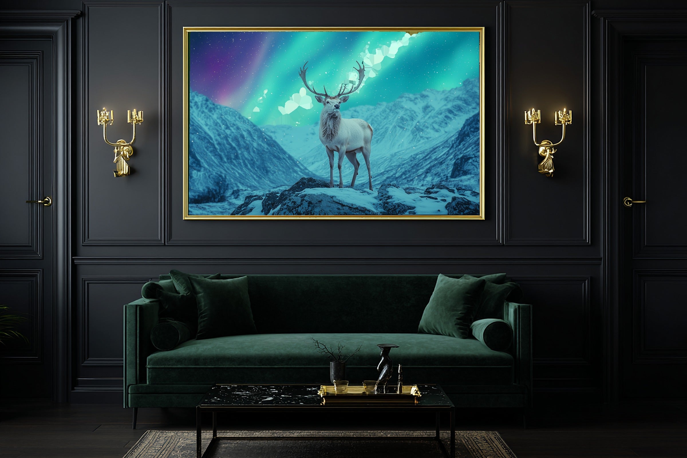 Stag Aurora Mountain Museum-Quality Canvas, Deep Winter Night, Bedroom Focal Point, Premium Canvas, Elegant Hostess Gift — stag-aurora-mountain-office-wall-art.jpg