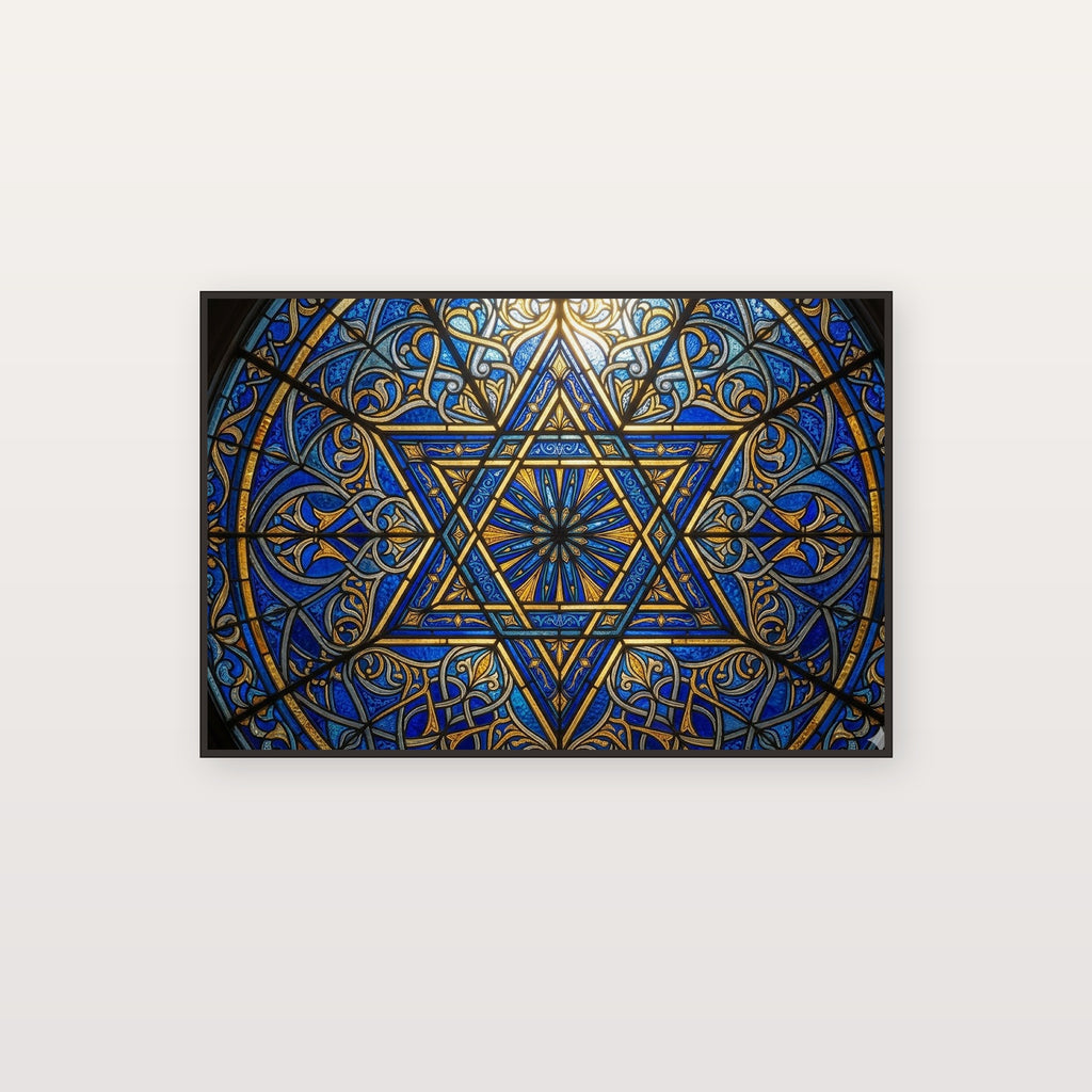 Star of David Canvas Wall Art - Stained Glass Print, Jewish Sacred, Synagogue Decor, Stretched Canvas — star david stained glass canvas print
