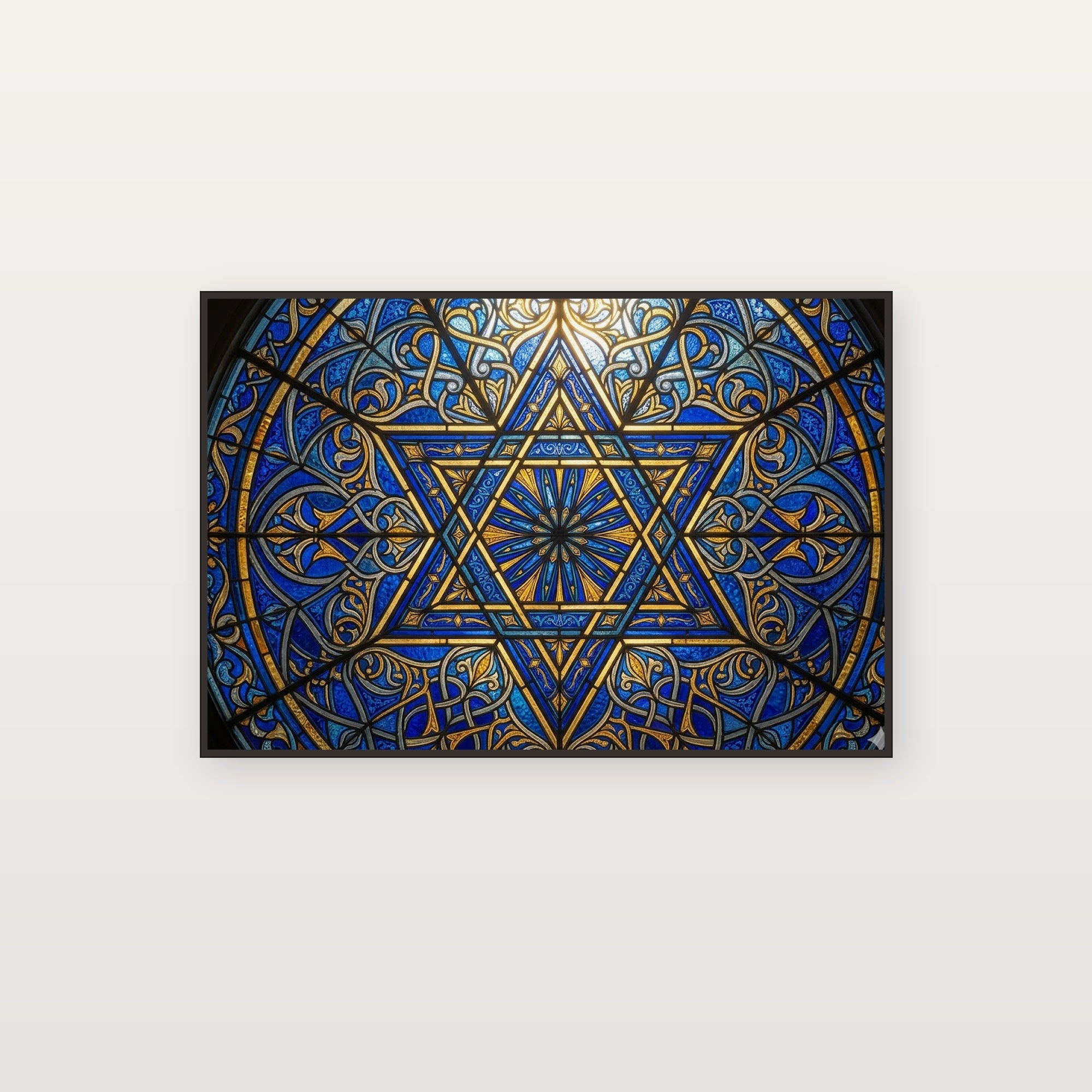 Star of David Canvas Wall Art - Stained Glass Print, Jewish Sacred, Synagogue Decor, Stretched Canvas — star david stained glass canvas print