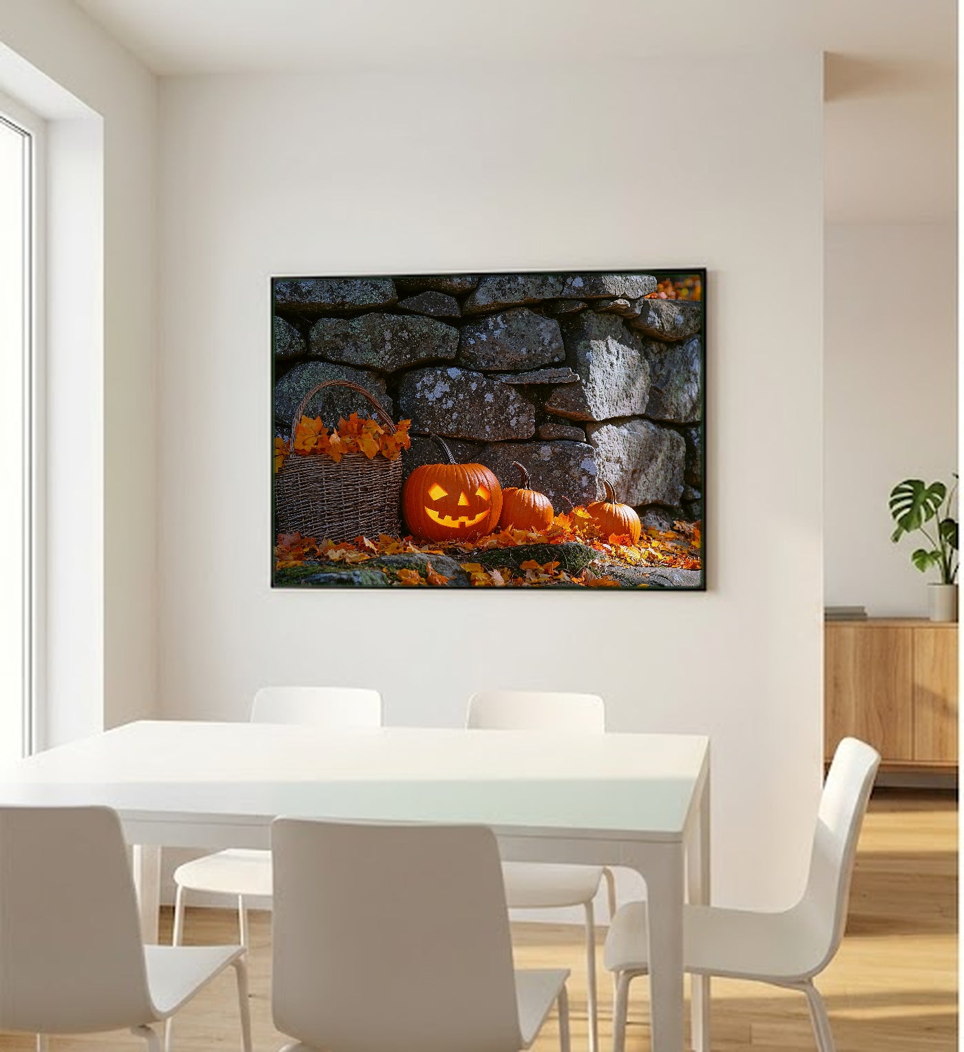 Pumpkin Patch Canvas Wall Art | Stone Wall Oil Print, New England Fall Decor, Stretched Canvas — stone-wall-pumpkin-patch-bedroom-wall-art.jpg