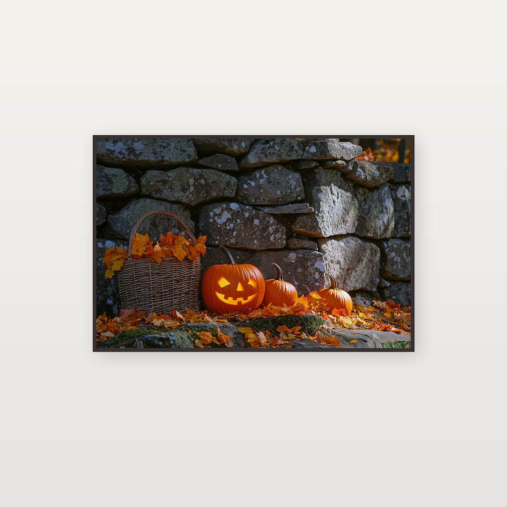 Pumpkin Patch Canvas Wall Art | Stone Wall Oil Print, New England Fall Decor, Stretched Canvas — stone-wall-pumpkin-patch-canvas-print.jpg