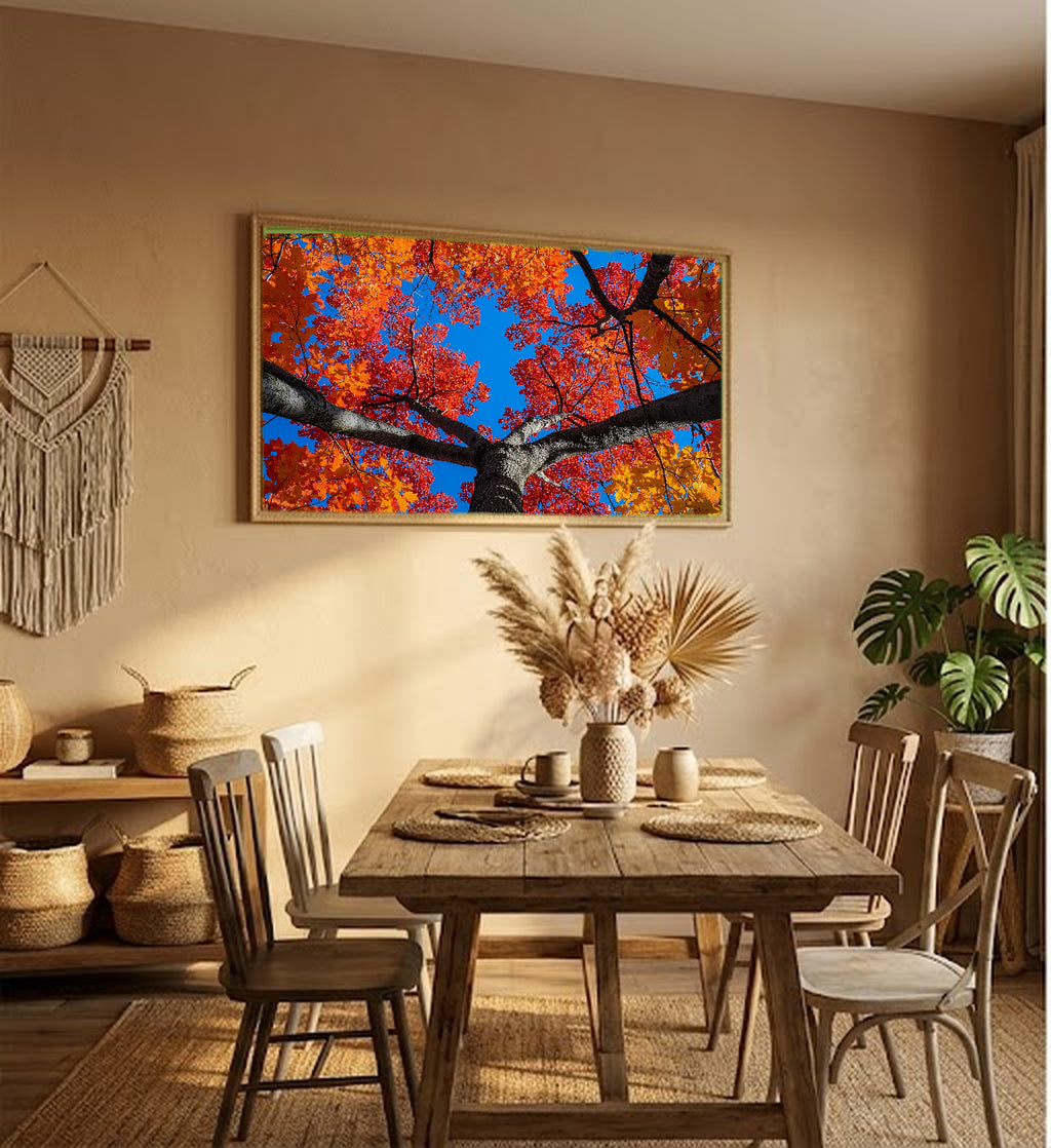 Sugar Maple Canvas Wall Art | Fall Canopy Looking Up Print, New England Decor, Stretched Canvas — sugar-maple-canopy-up-hallway-wall-art.jpg