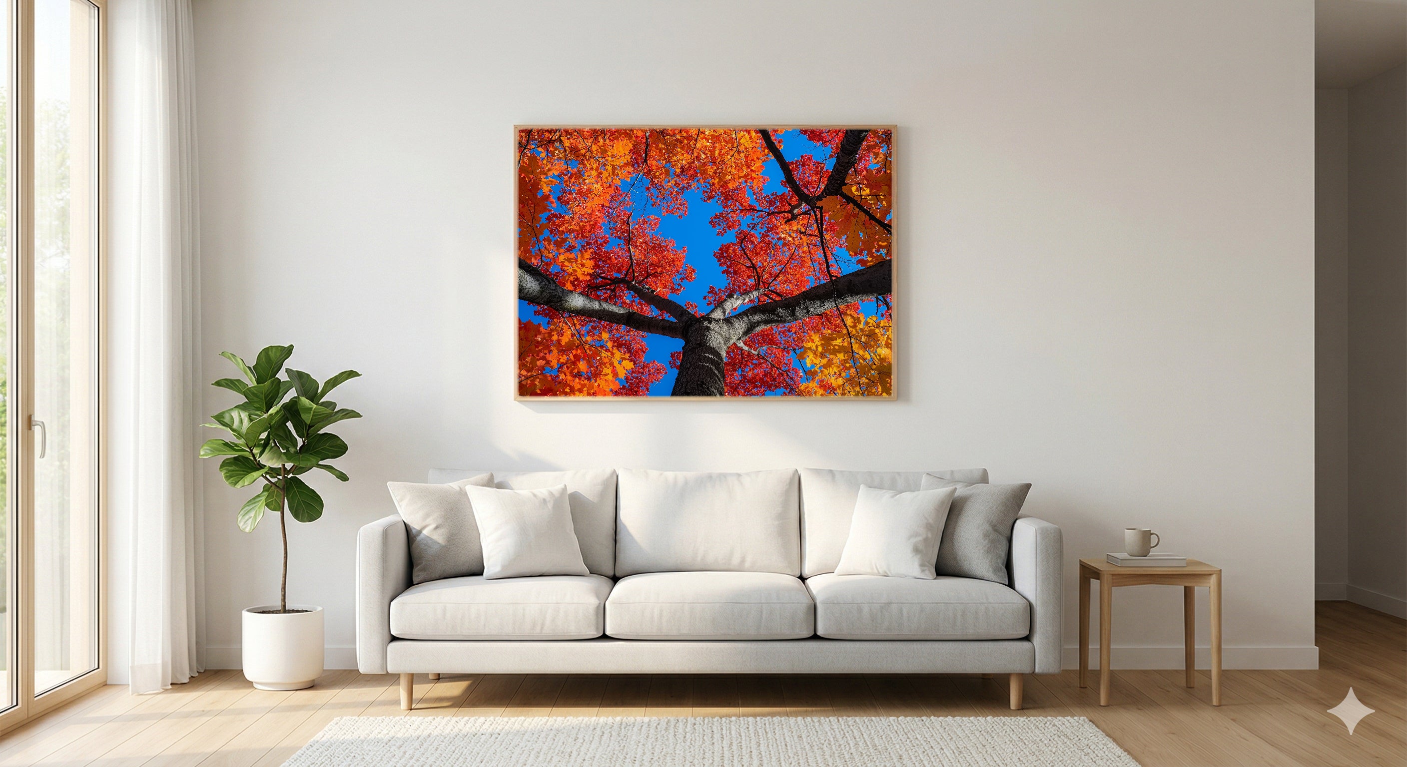 Sugar Maple Canvas Wall Art | Fall Canopy Looking Up Print, New England Decor, Stretched Canvas — sugar-maple-canopy-up-living-room-wall-art.jpg