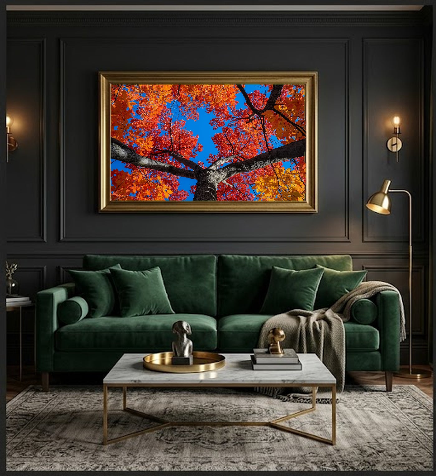 Sugar Maple Canvas Wall Art | Fall Canopy Looking Up Print, New England Decor, Stretched Canvas — sugar-maple-canopy-up-office-wall-art.jpg