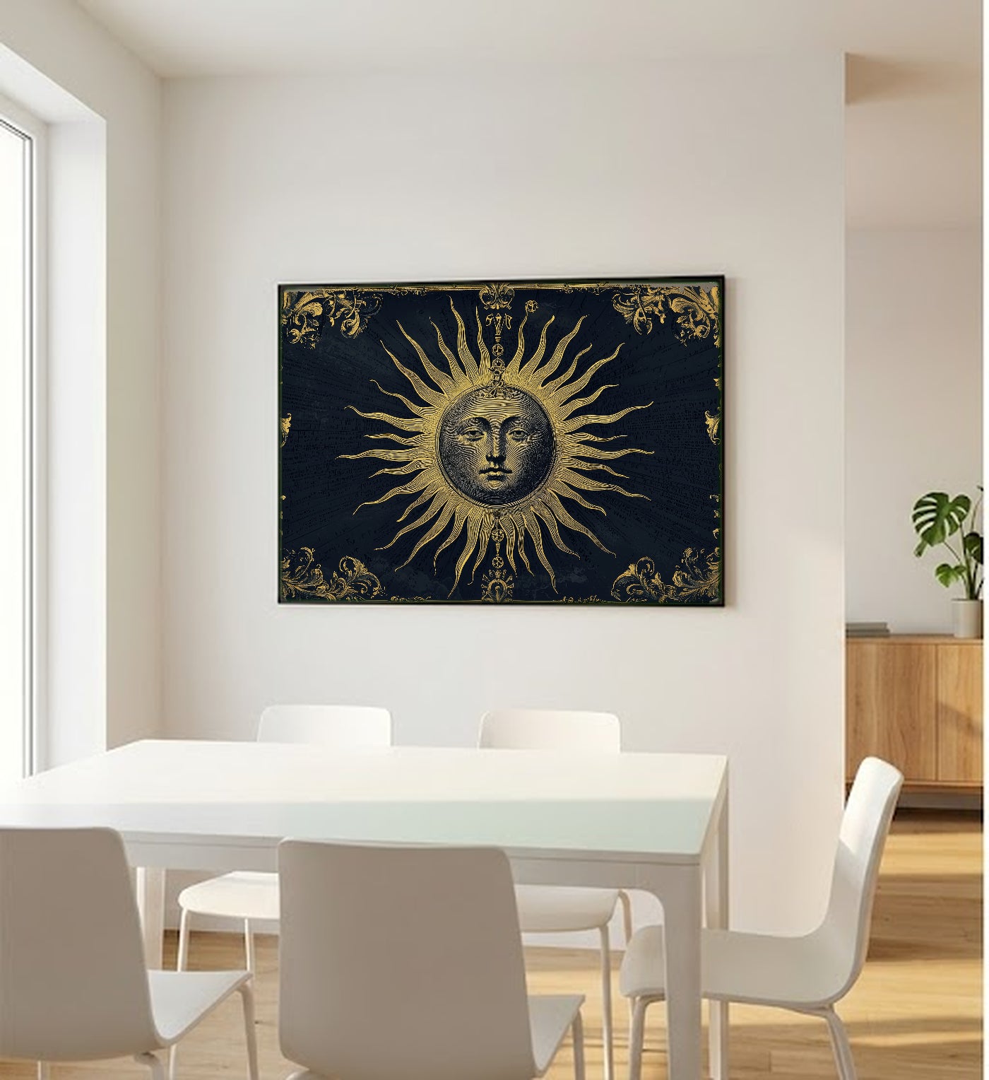 Sun Face Canvas Wall Art | Vintage Alchemy Print, Celestial Esoteric Decor, Stretched Canvas — sun-face-vintage-alchemy-bedroom-wall-art.jpg