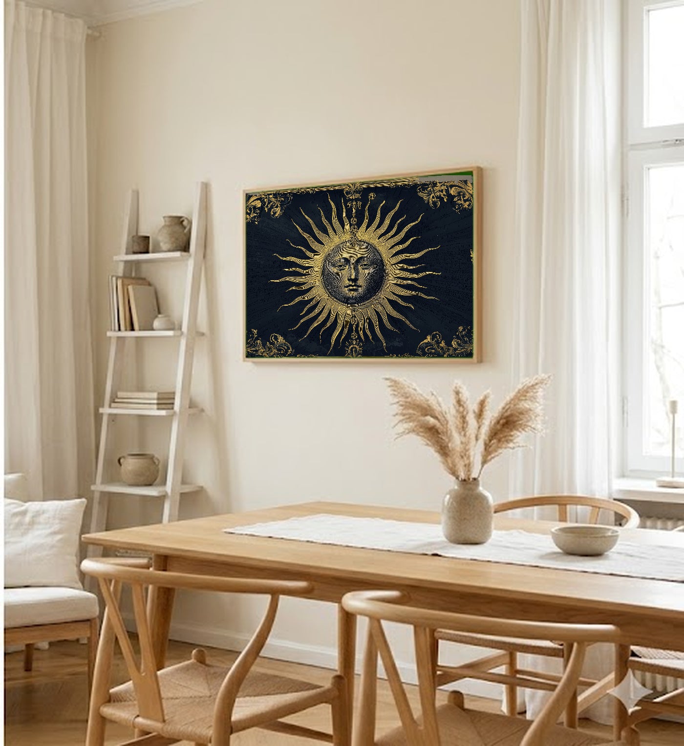 Sun Face Canvas Wall Art | Vintage Alchemy Print, Celestial Esoteric Decor, Stretched Canvas — sun-face-vintage-alchemy-dining-room-wall-art.jpg