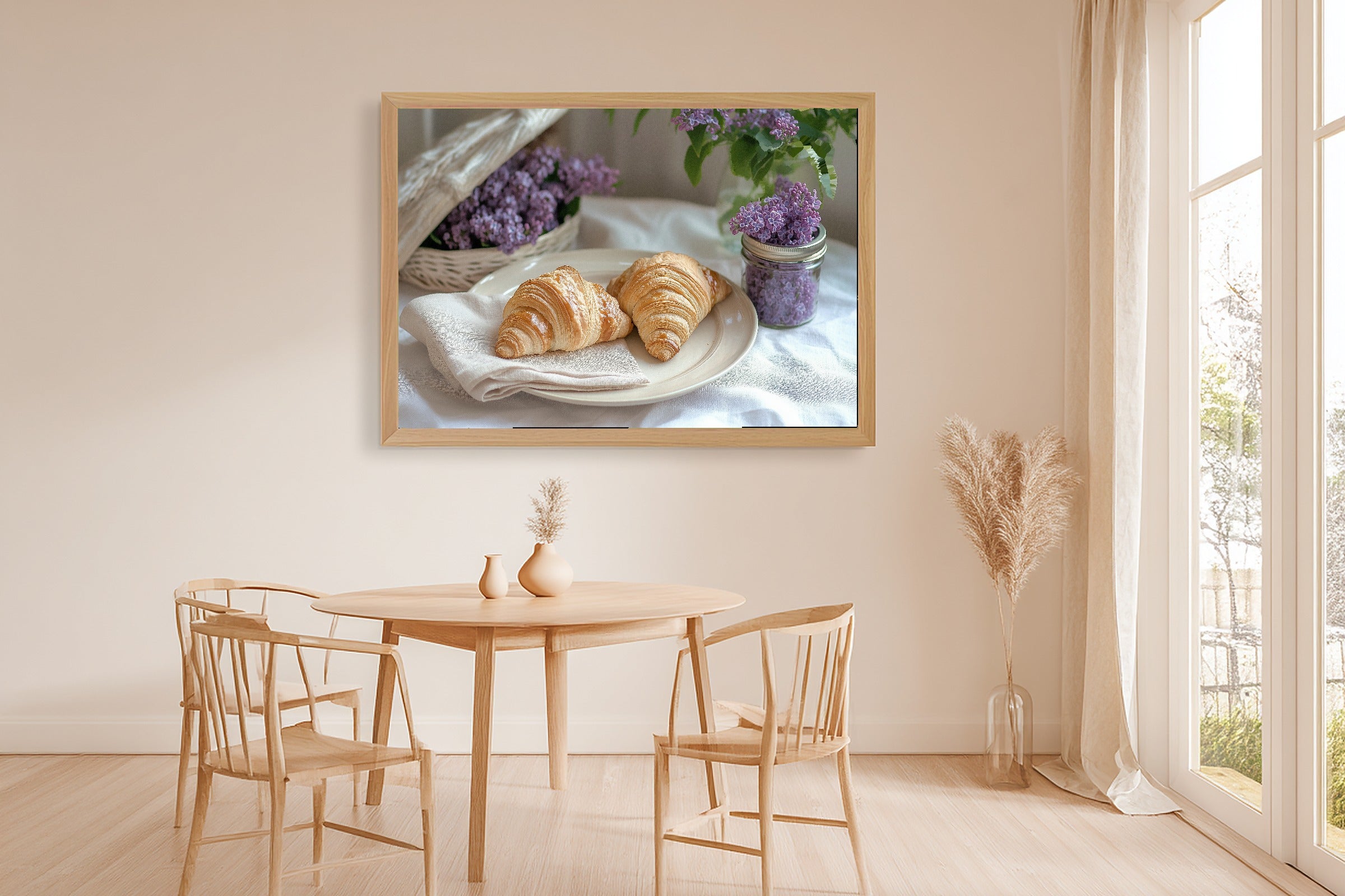 Sunday Brunch Lilacs Linen Canvas Wall Art, Hazy Tidal Artwork Art Print, Coastal Living Room Gallery Wall, Gift Under 100 — sunday-brunch-lilacs-linen-dining-room-wall-art.jpg
